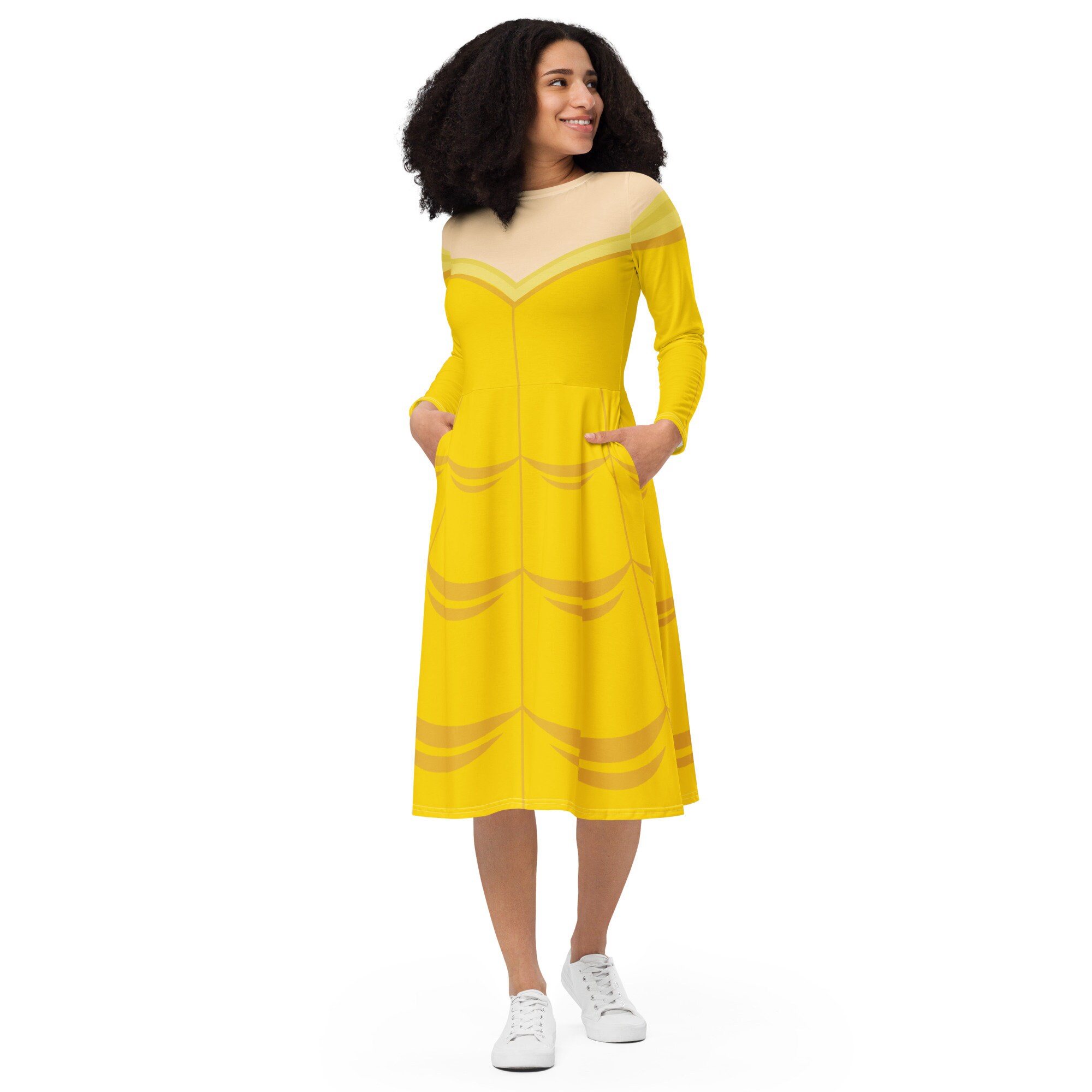 Gold Beauty long sleeve midi dress | Halloween Costume | Cartoon Cosplay
