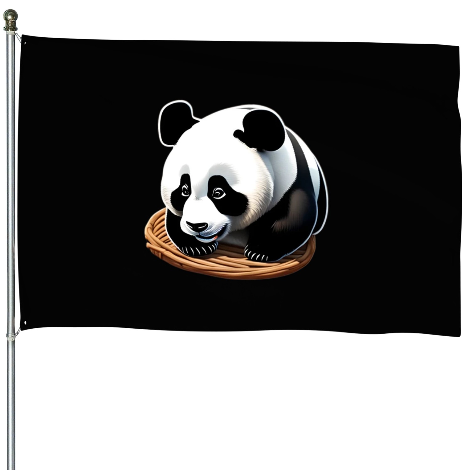 Cute panda with a basket House Flags