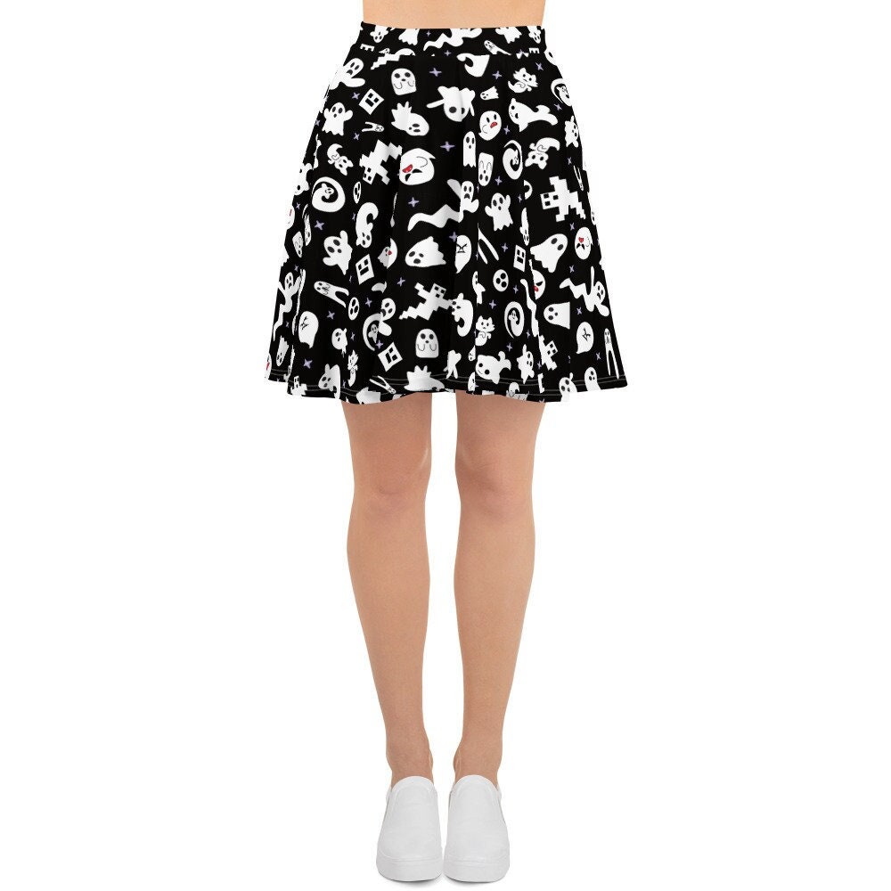 Ghost party black white Skater Skirt