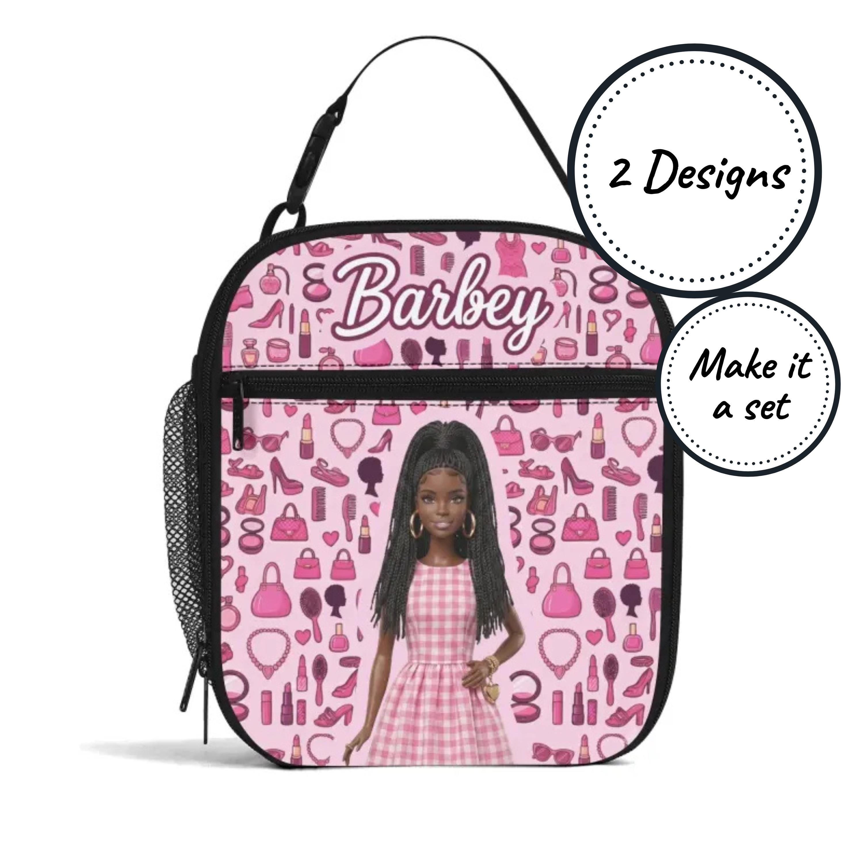 Custom Name Insulated Lunch Bag for Kids with Black Girl Fashion Doll, Personalized Food Cooler Lunchbox