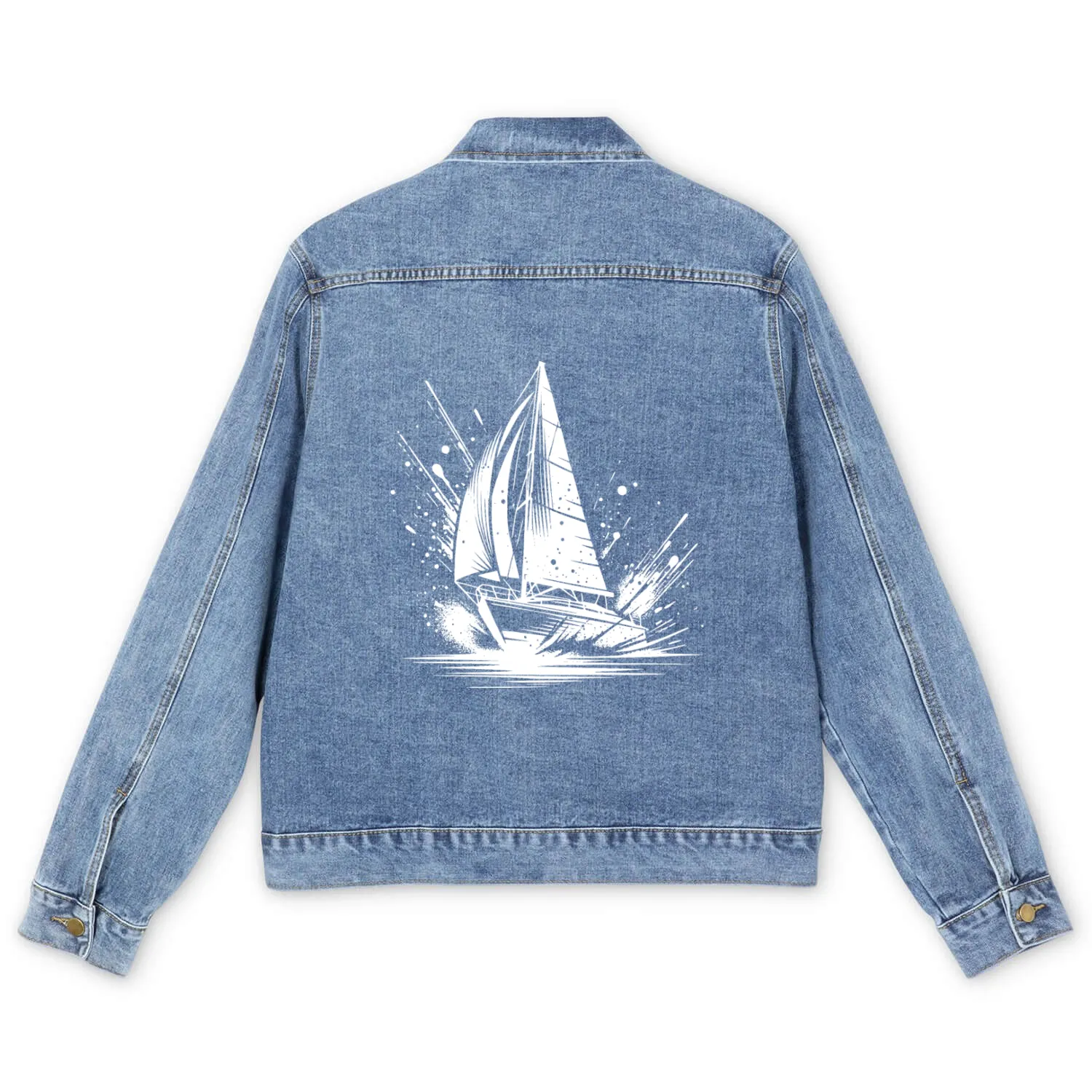 Fast-paced Sailing Boat With Splash Waves Men's Denim Jackets