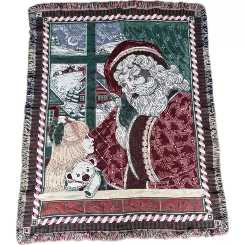 Vintage Goodwin Weavers Santa’s Secret Christmas Woven Tapestry Throw Blanket