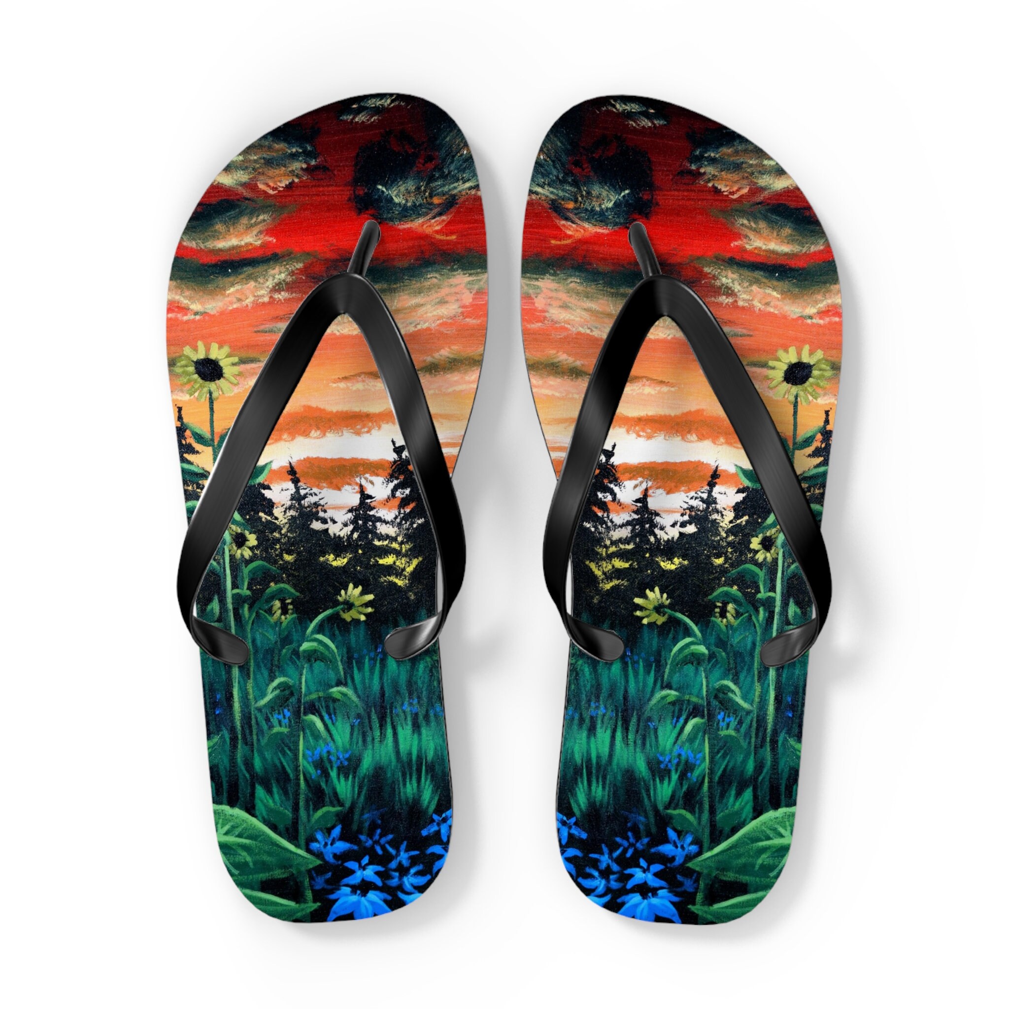 sunflower sunset Flip Flops