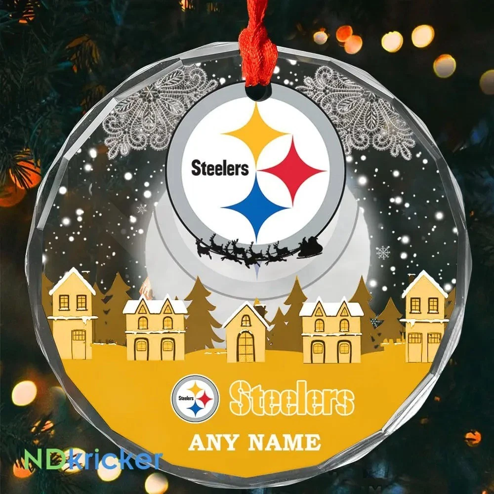 Personalized Pittsburgh Football Team Steeler Glass Christmas Ornament Gift