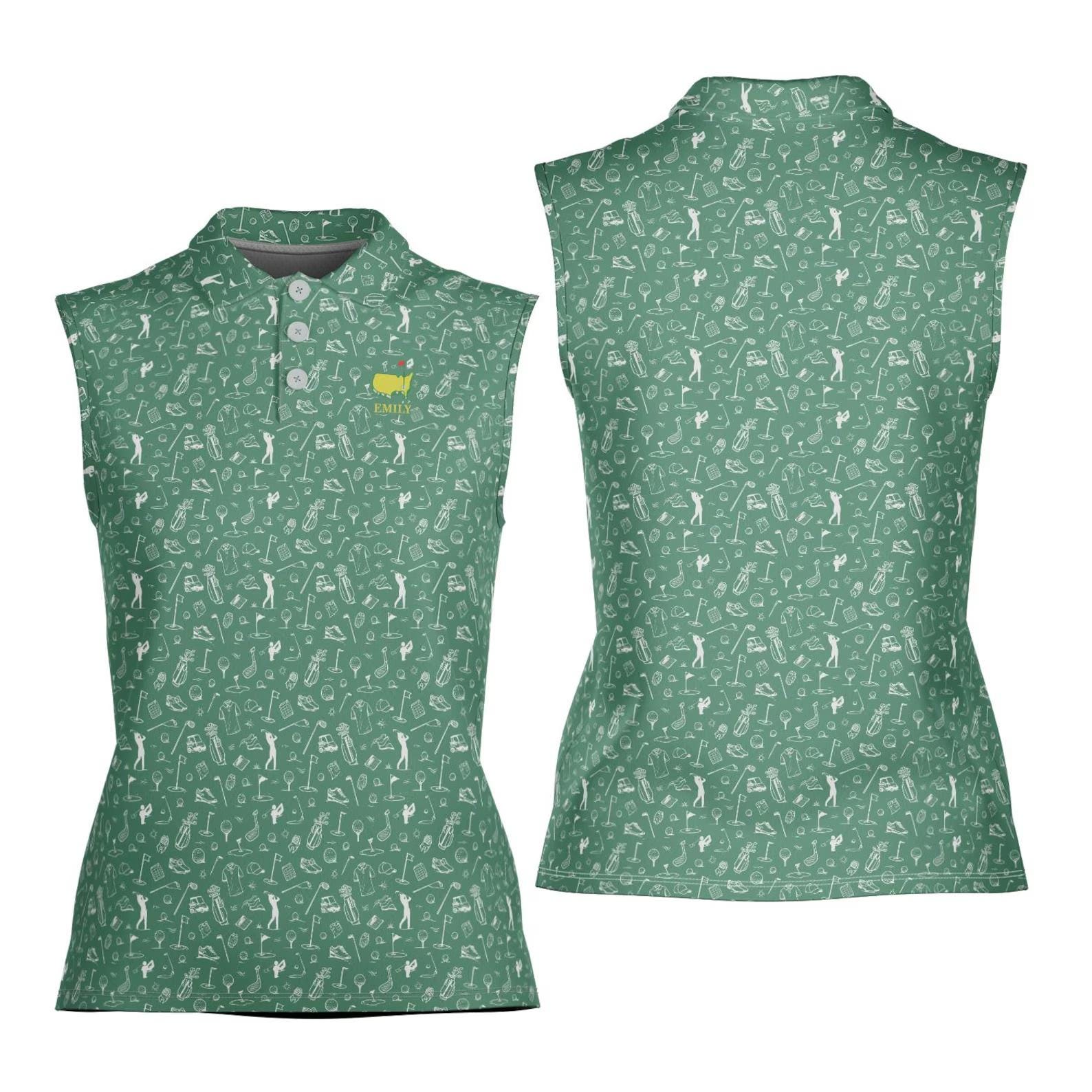 Women’s Sleeveless Golf Polo Shirt with Fun Golf Print, Sporty and Stylish Activewear, Customizable