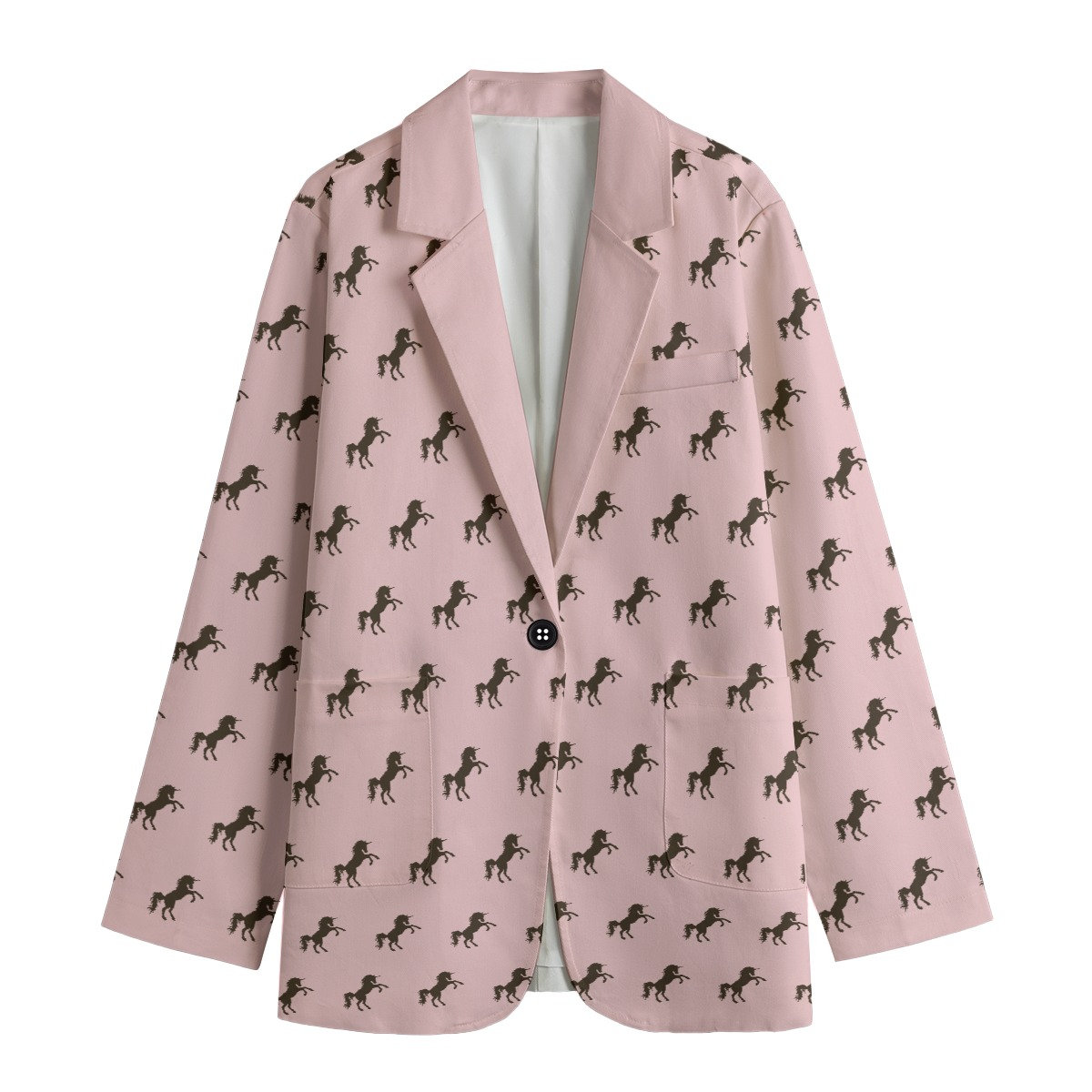 Unicorn Blazer Pink with Brown Unicorn Print Women's Leisure Blazer Unicorn Jacket Unicorn Suit Jacket Unicorn Office Wear