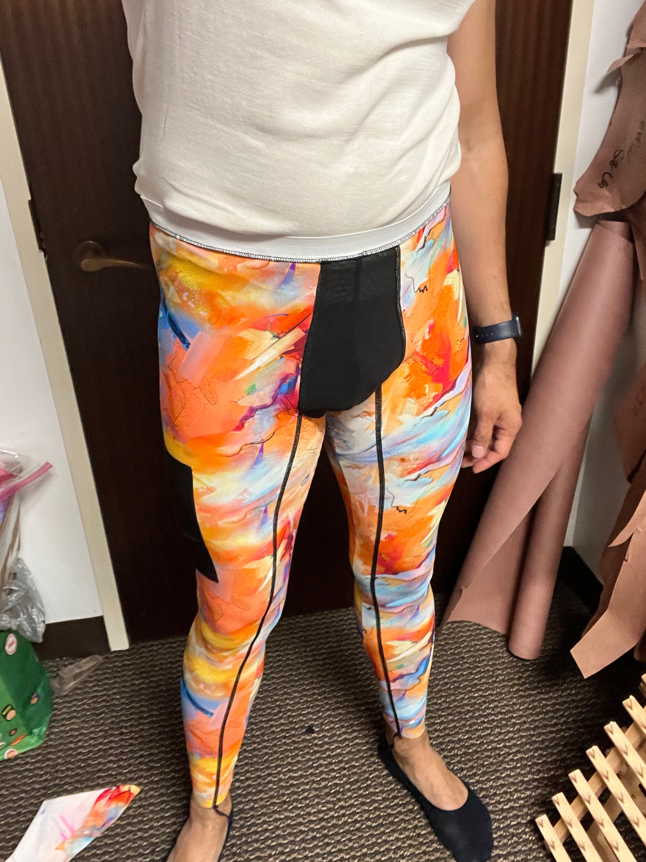 Printed running tights sporty leggings, fitness pants for men, Xmas, workout