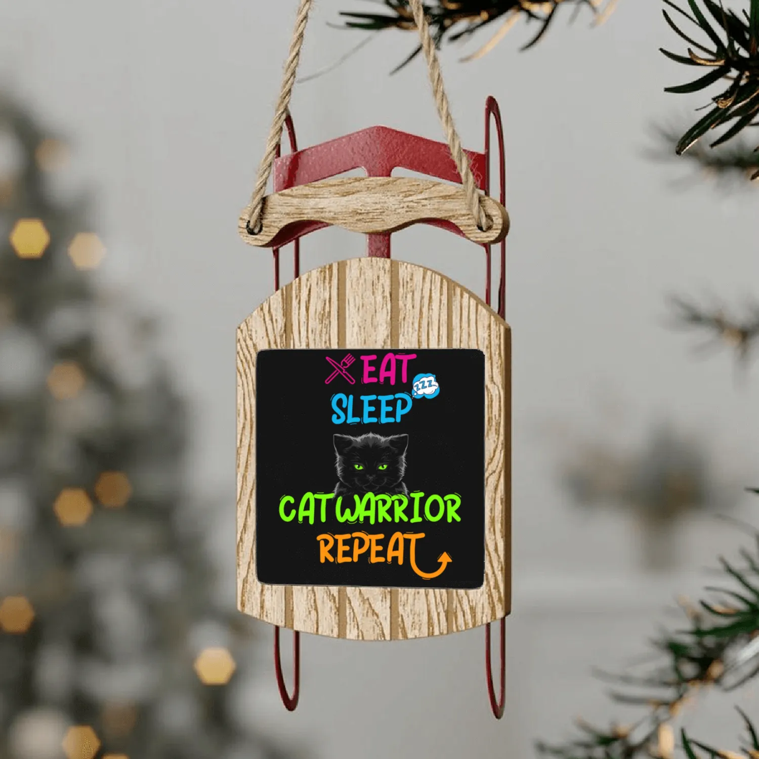 Eat Sleep Cat Warrior Repeat Sled Ornaments