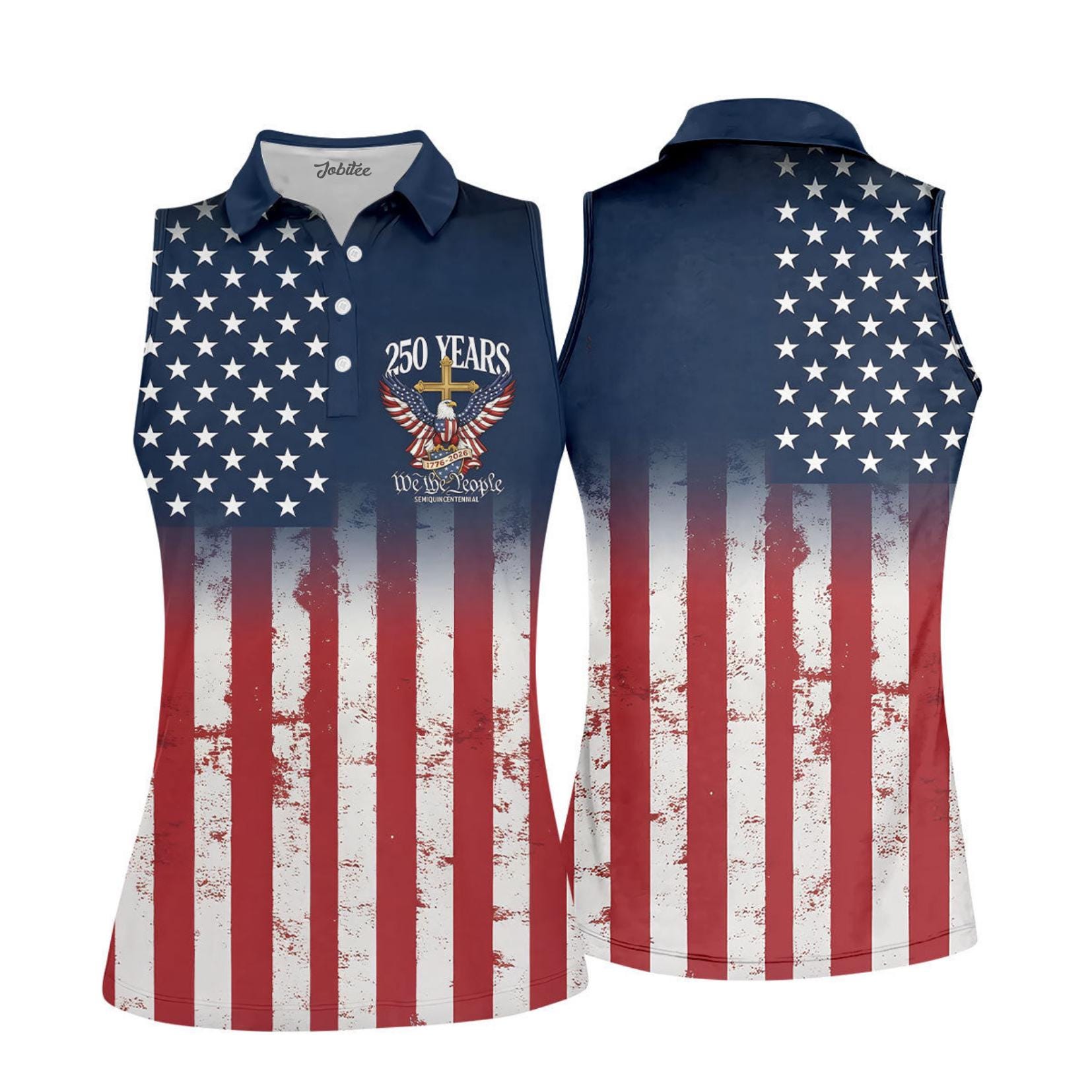 Womens Sleeveless Patriotic Golf Polo Shirt, American Flag 250 Years USA 17762026 Shirt, 4th of July Golf Outfit