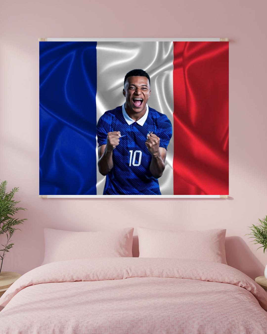 Kylian Mbappe France Flag Tapestry | Soccer Wall Art | Les Bleus Fan Decor | Football Room Gift