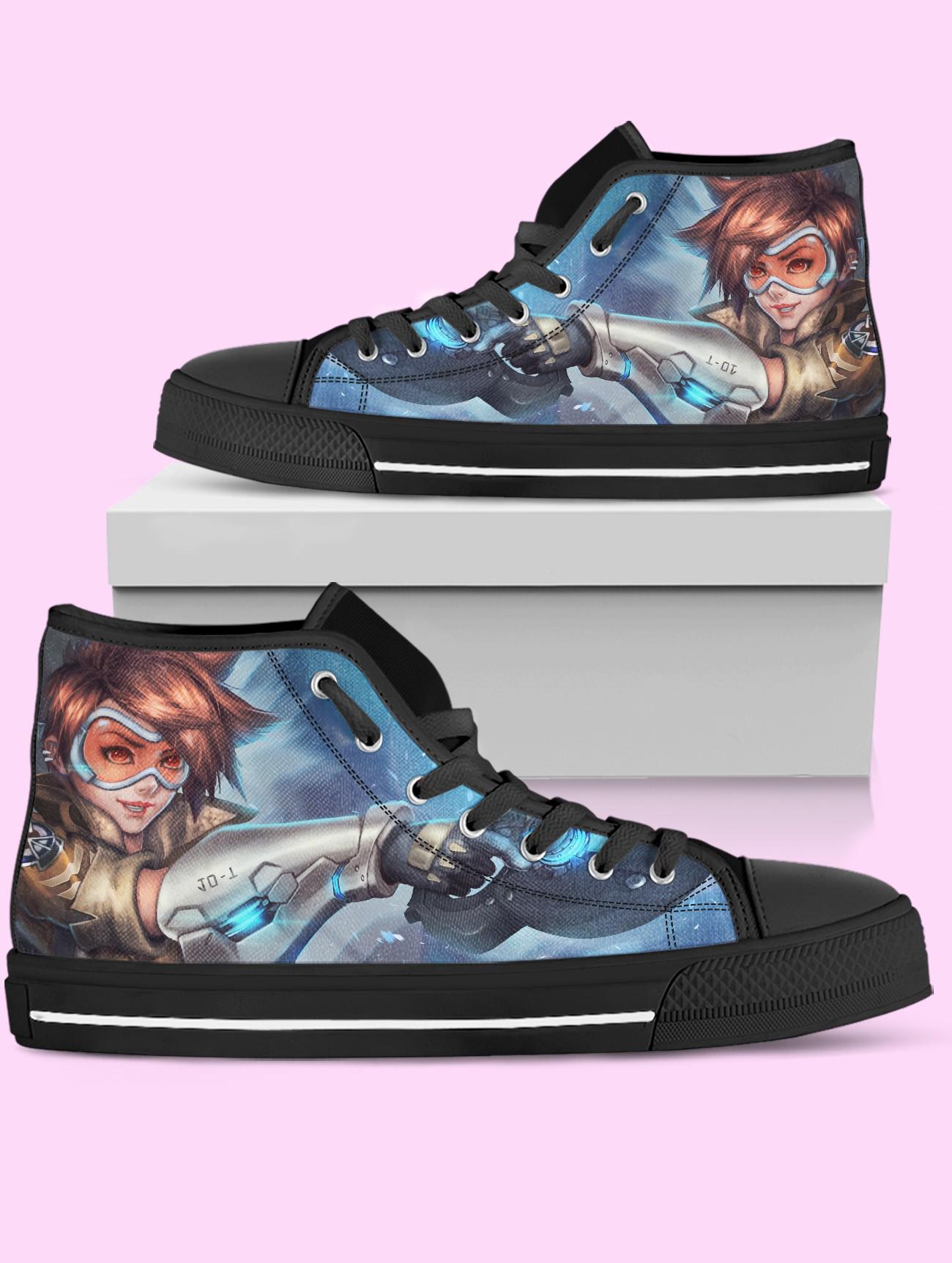 Overwatch Tracer High Top Shoes, Video Game Sneakers for Women, Men