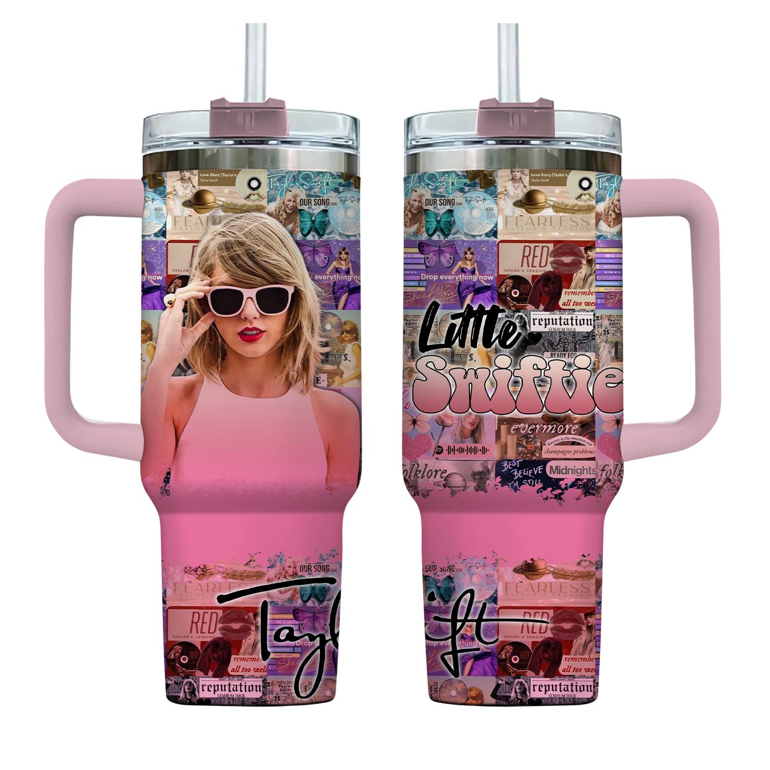 Pop Singer Inspired | 40oz Tumbler | Pink Glitter Shimmer | Stainless Steel Cup Mug |