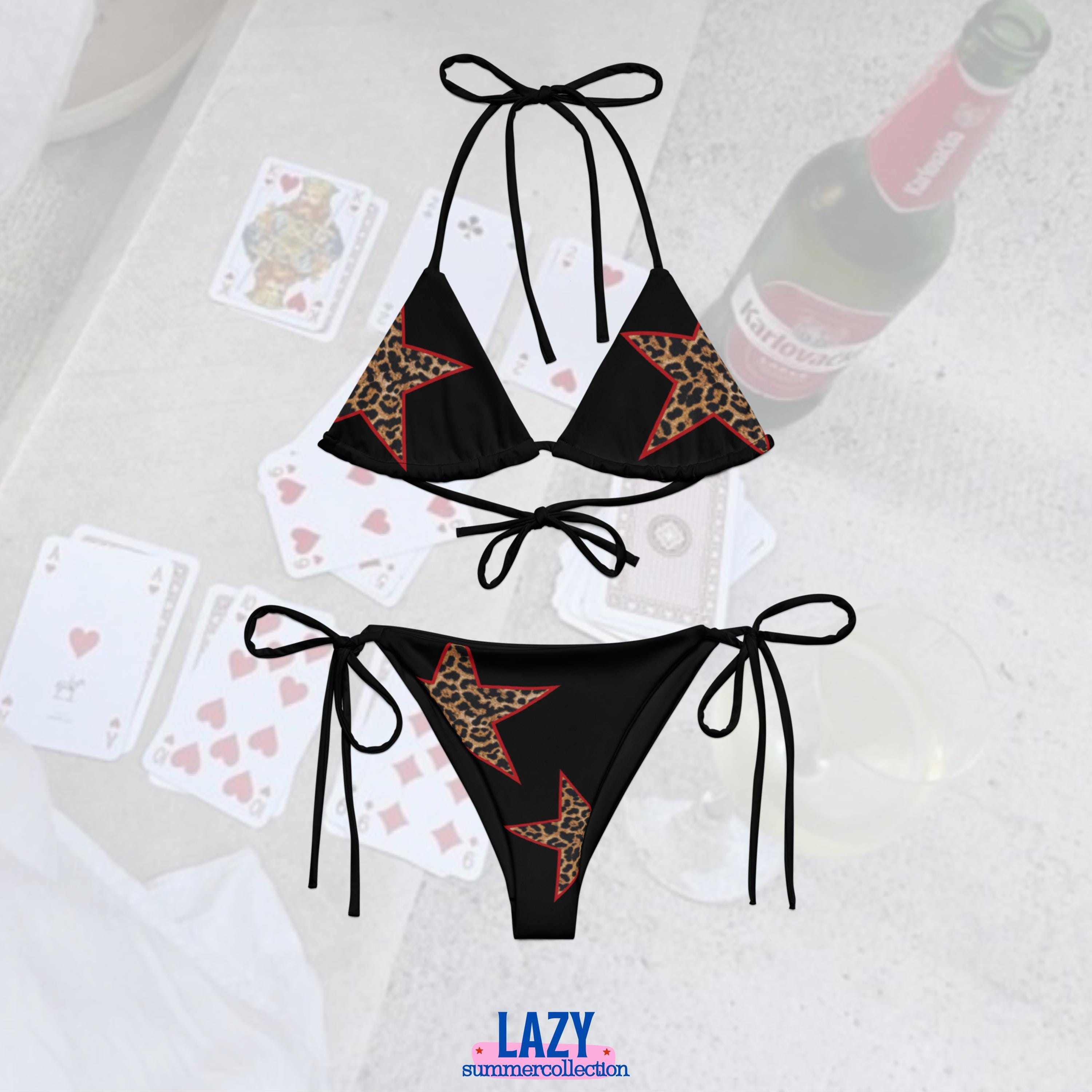 Leopard Print Star Black String Bikini Set