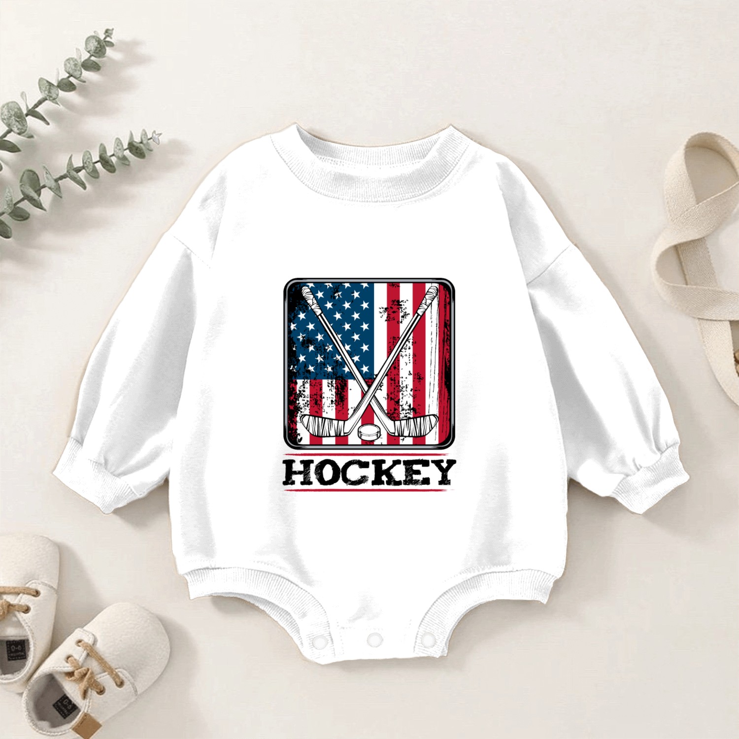 Hockey USA Flag Cool Ice Hockey Player Gift Baby Romper Sweatshirts