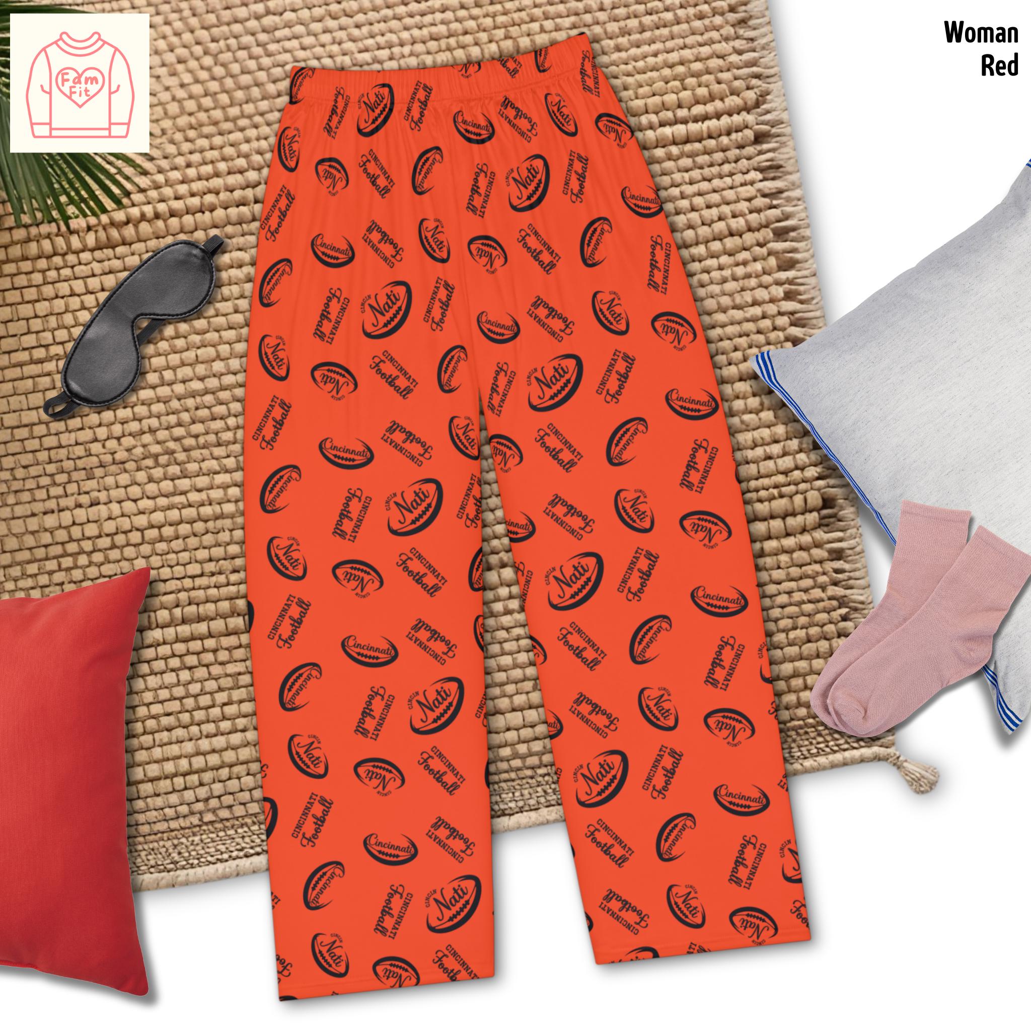 Cincinnati Football Pattern Women's Pajama Pants, Fan Gift, Cute Dad Pajama Pants