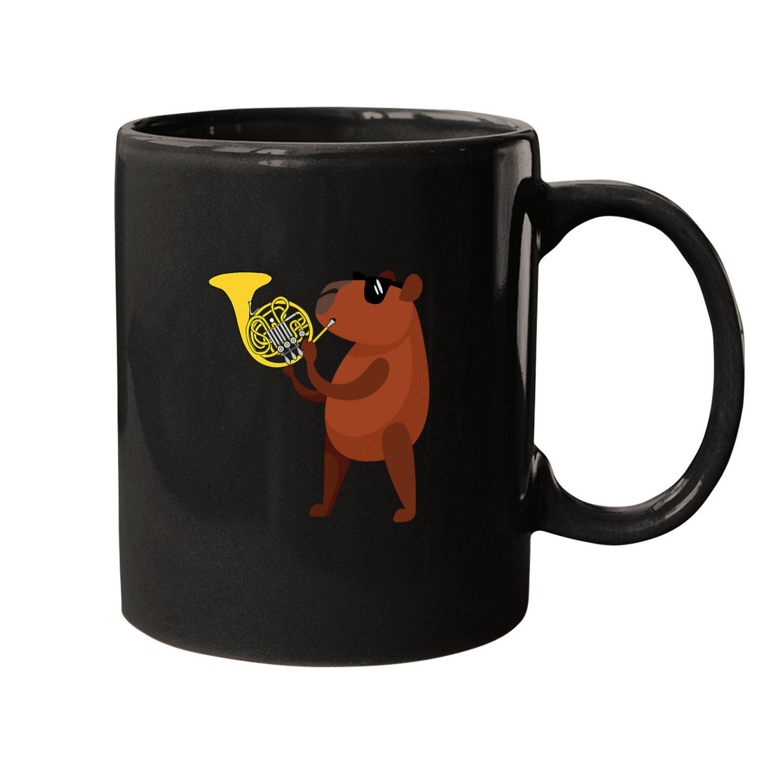 capybaras Pet Wearing Sunglasses Playing French Horn Mugs