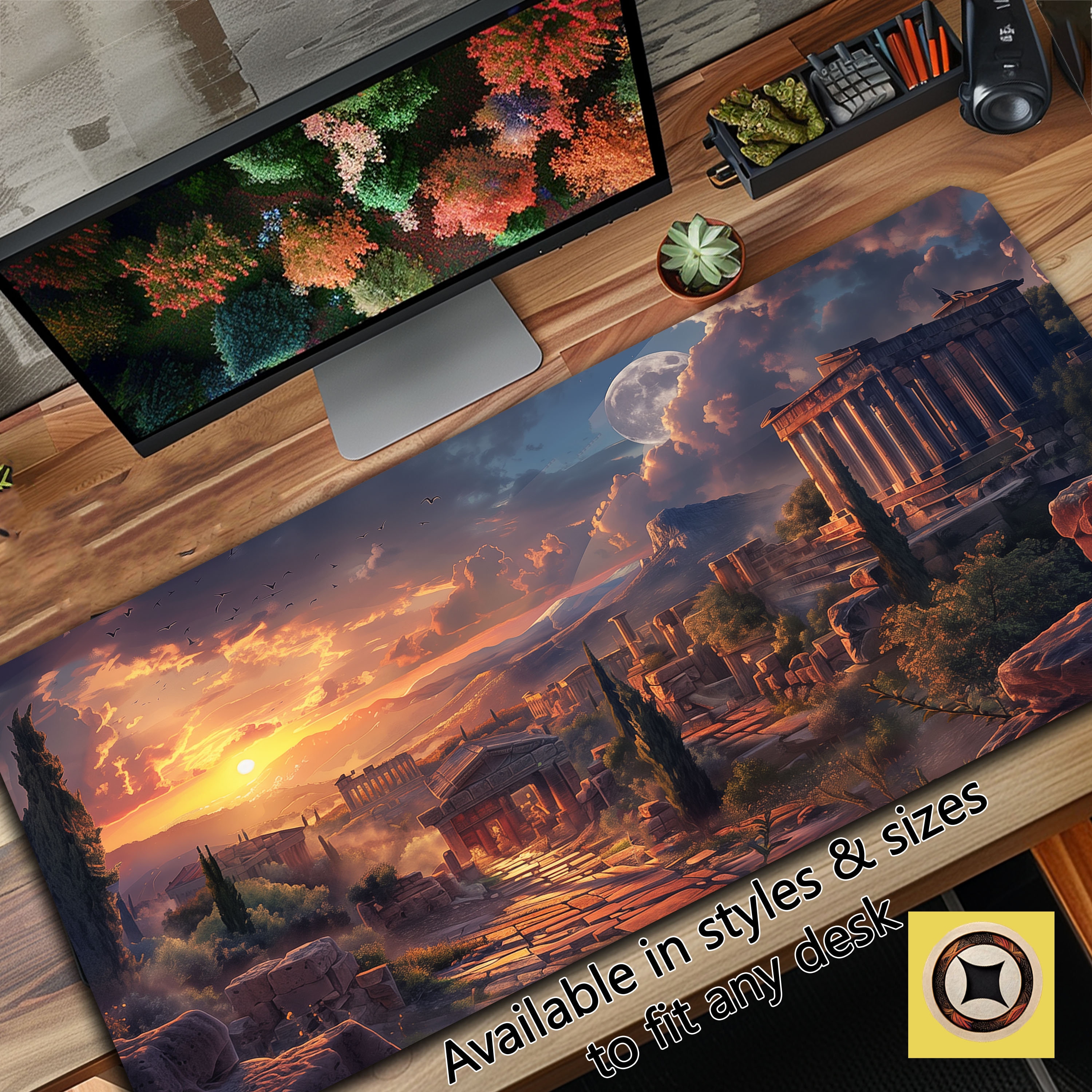 Sun Setting on Ancient Greek Kingdom Desk Mat, Gaming Extended Mousepad