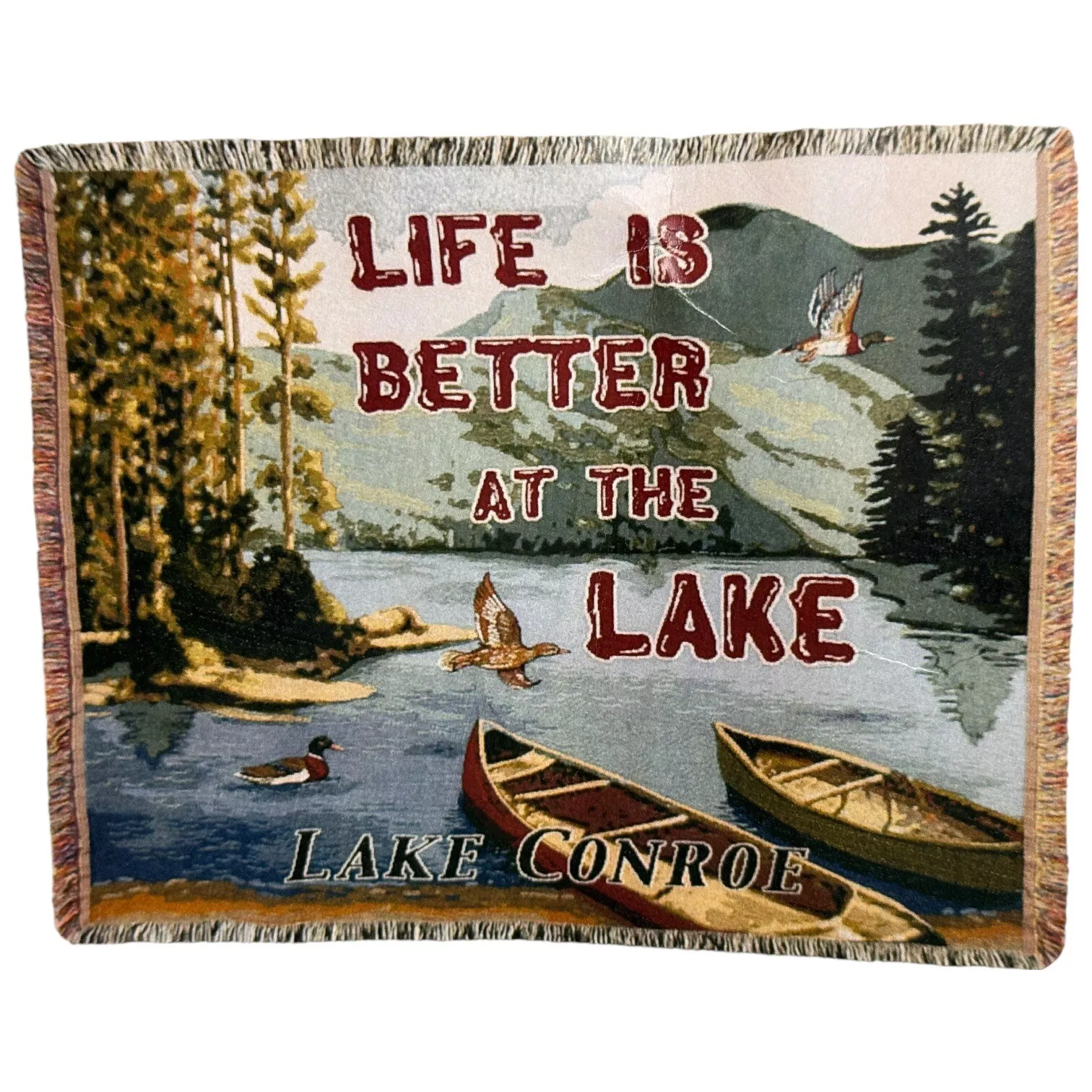 Life Is Better At The Lake Lake Conroe Afghan Throw SimplyHome 50x60 Woven USA N