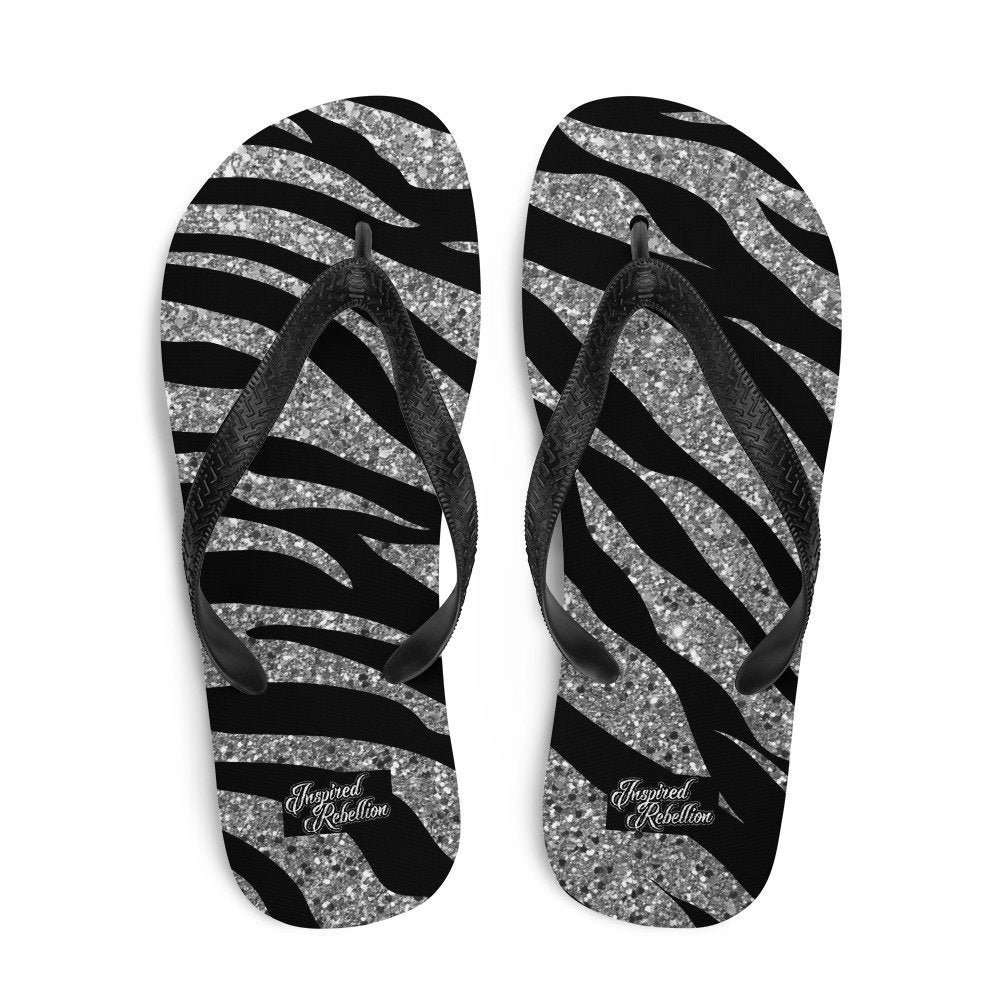 Zebra Glitter Flip-Flops | Rock and Roll Sandals Glitter Design, Not real Glitter