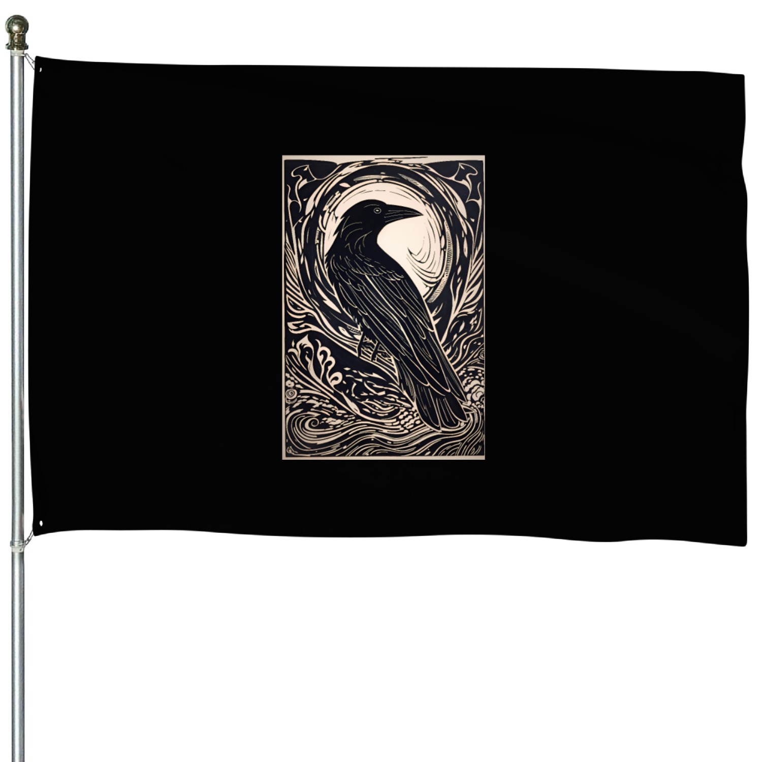 Linocut Raven House Flags