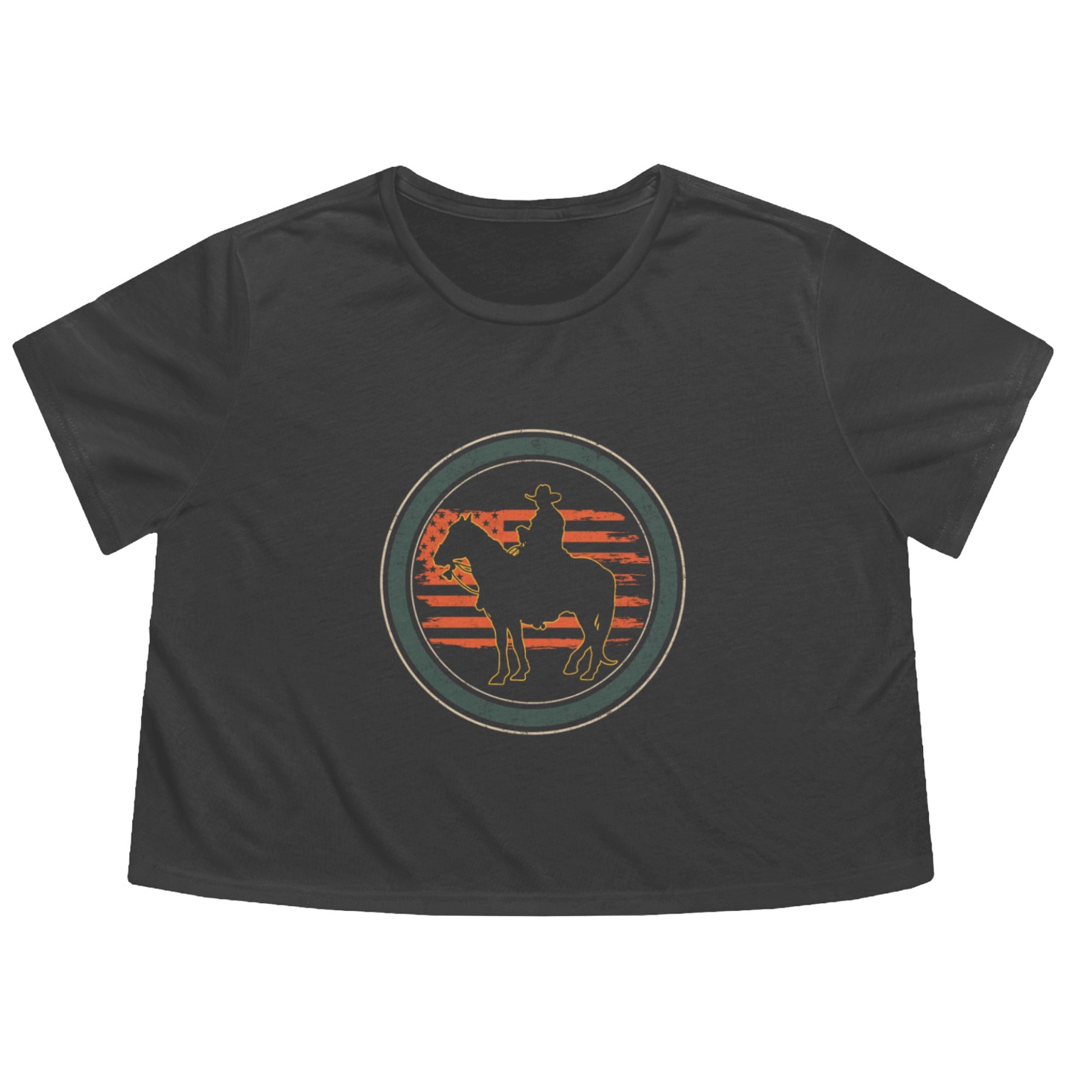 Cowboy Flowy Cropped Tees, Rodeo Horse Riding Vintage Flowy Cropped Tees,