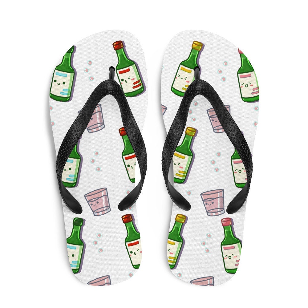 Cute Korean Drinks Soju and Shot Glasses Summer Beach Unisex Flip-Flops