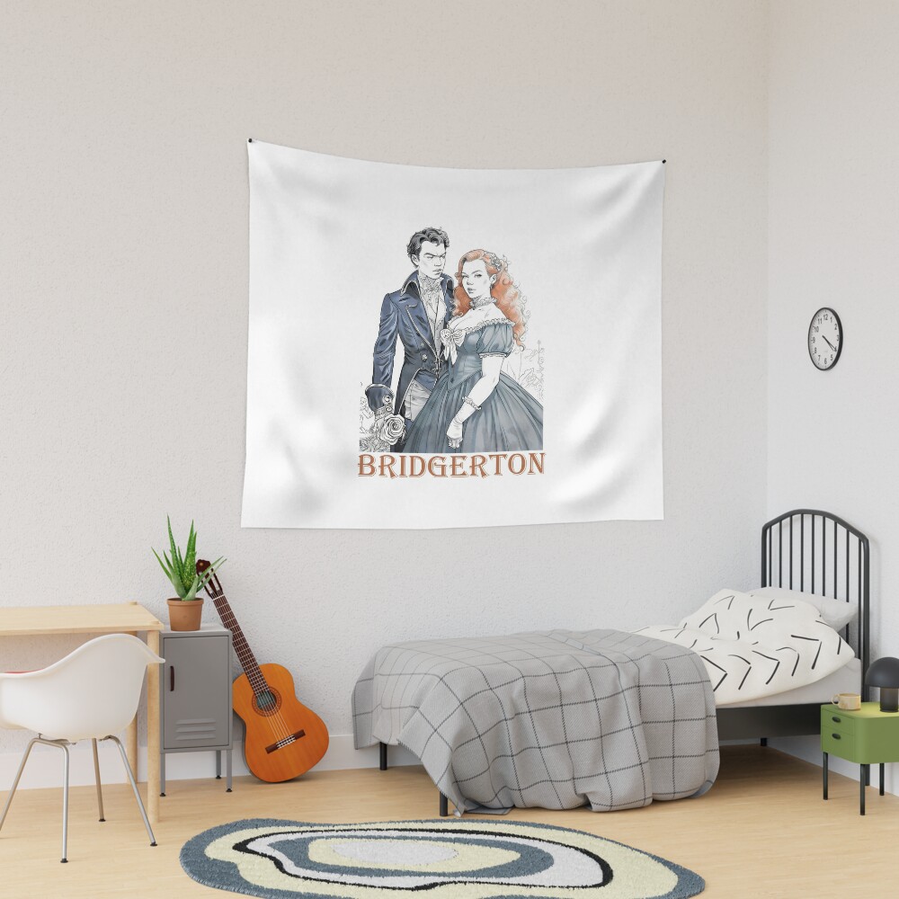 Colin and Penelope Bridgerton Couple Pencil Portrait Tapestry, Bridgerton Colin and Penelope Polin Couple Tapestry, Bridgerton Merch, Funny Gift Idea, Gift for Fans