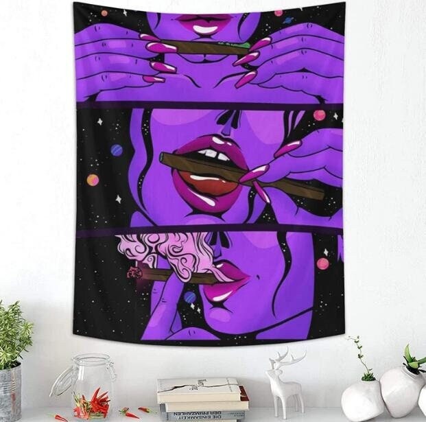 Psychedelic Tapestry Wall Hanging Smoke Girl Tapestry Ethnic Decoration Aesthetic Dorm Backdrop Cloth Bedroom Decor