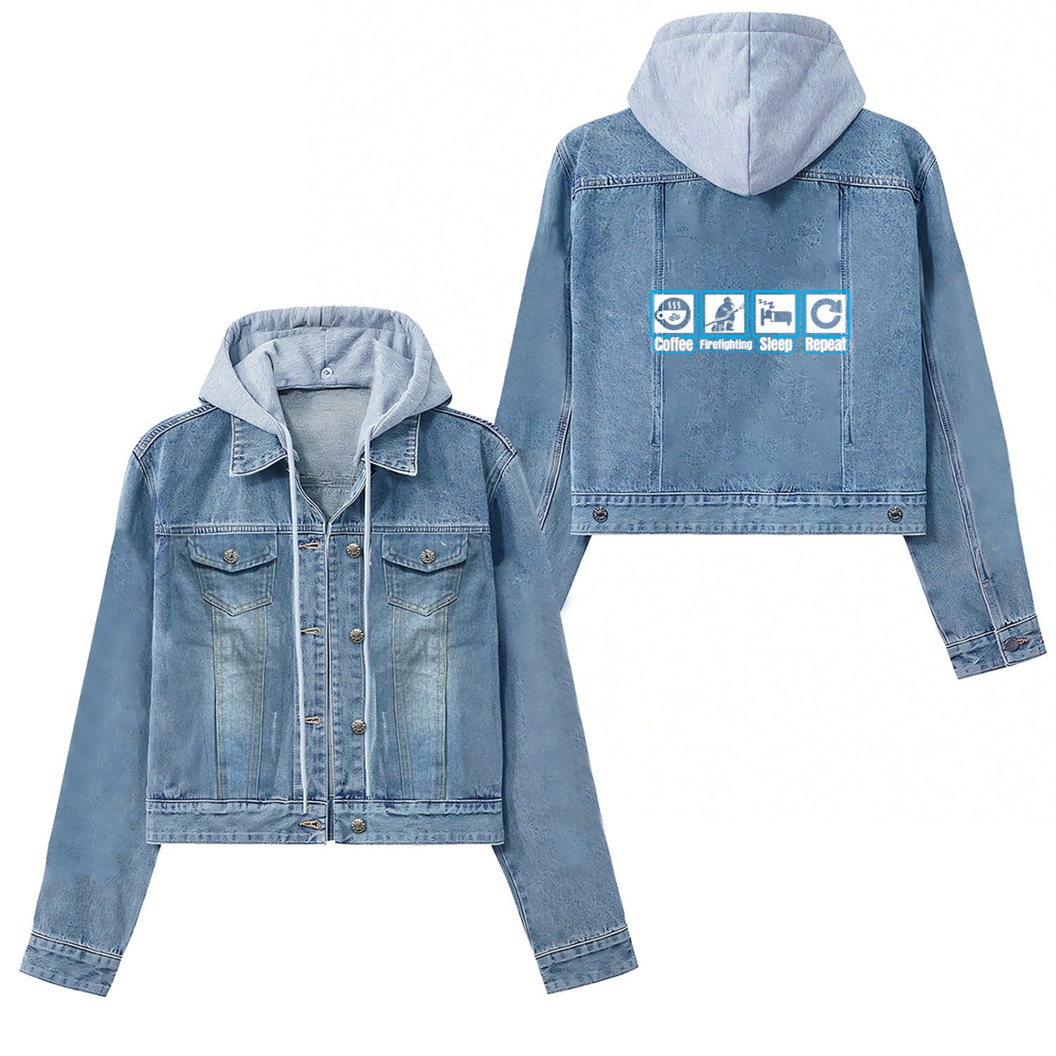 Coffee Firefighting Sleep Repeat Women's Denim Jackets