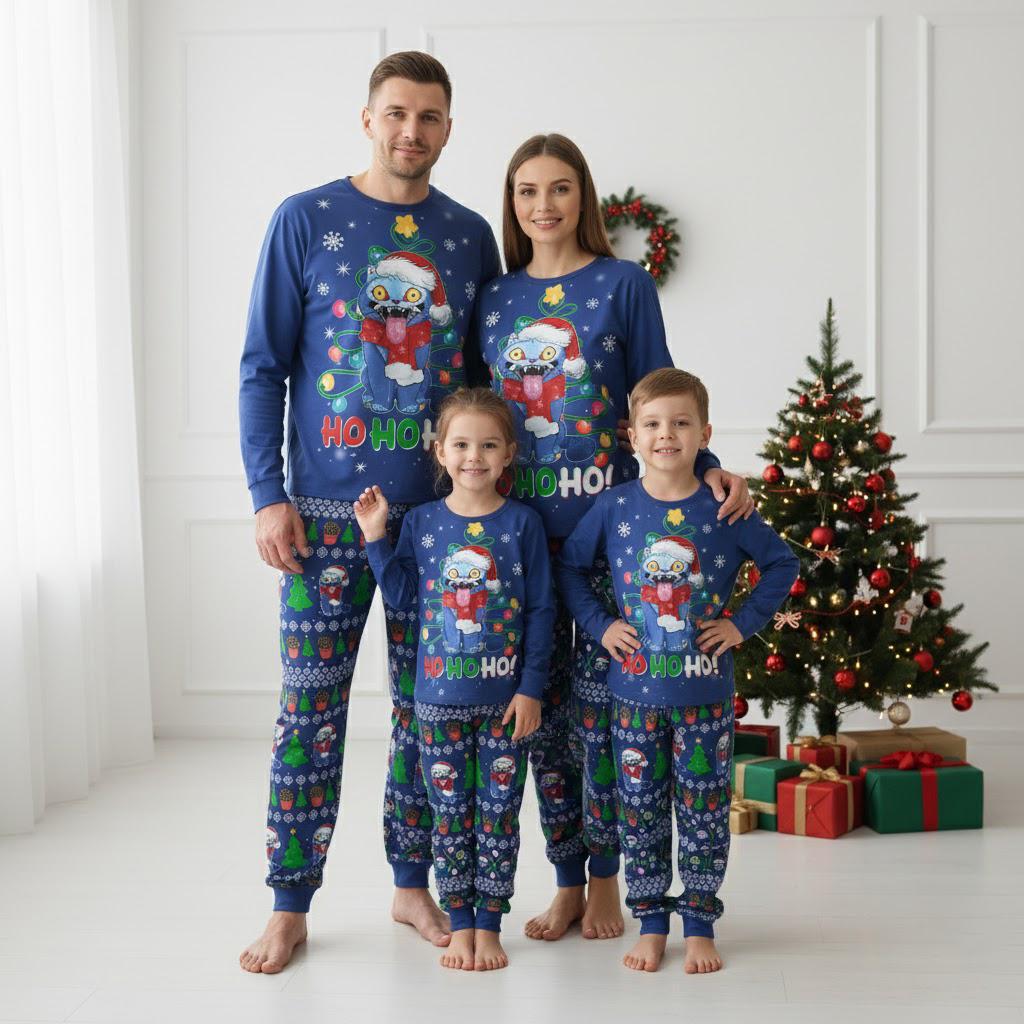 Blue Tiger Christmas Pajama Set, Kpop Tiger Hohoho Sleepwear, Demon Hunter Movie Loungewear for Men, Women, and Kids
