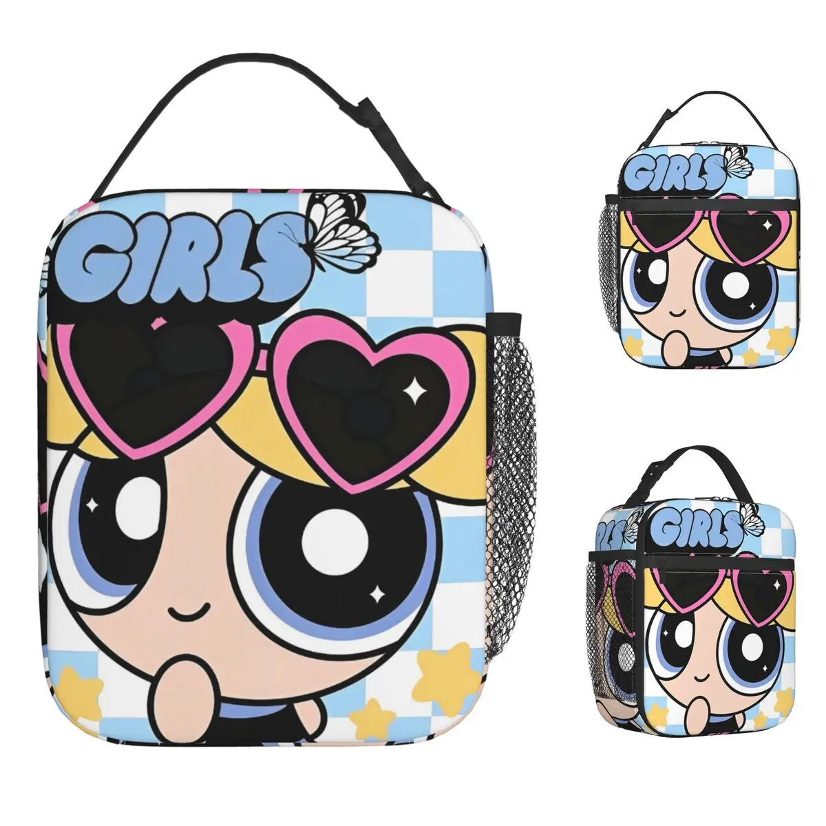 P-PowerPuffs Lunch Bag Cute Portable Insulated Lunch Box Women School Graphic Cooler Bag Aesthetic Oxford Thermal Lunch Bags
