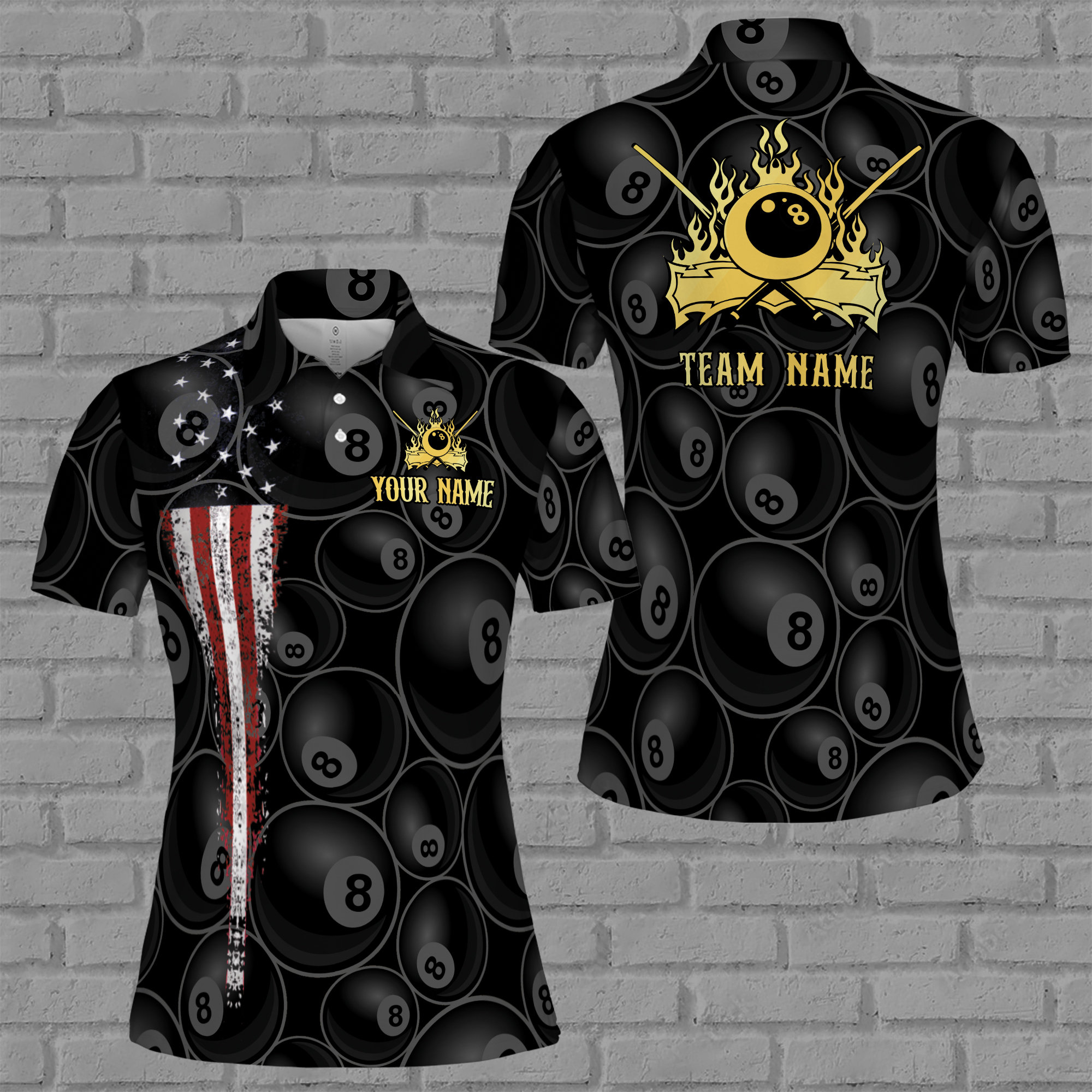 Personalized Name and Team Billiards Pool Women Polo Shirt