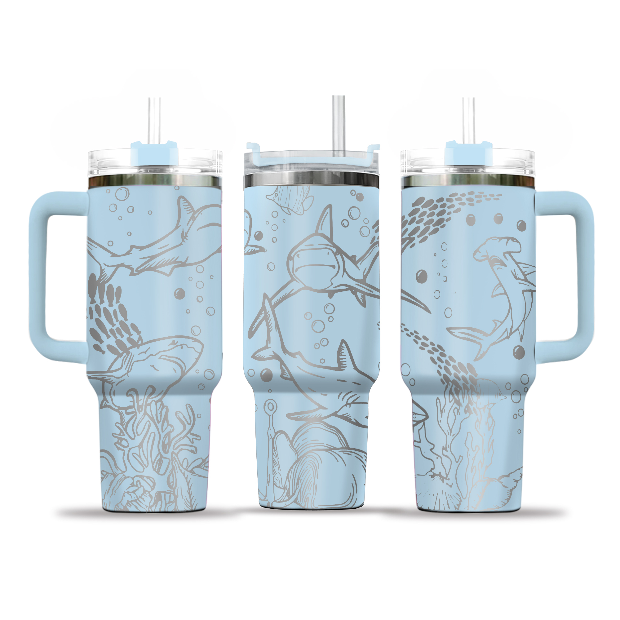 40oz Shark Tumbler with Lid and Straw, Ocean Tumblers, Shark Gifts, Sea Animal Tumbler