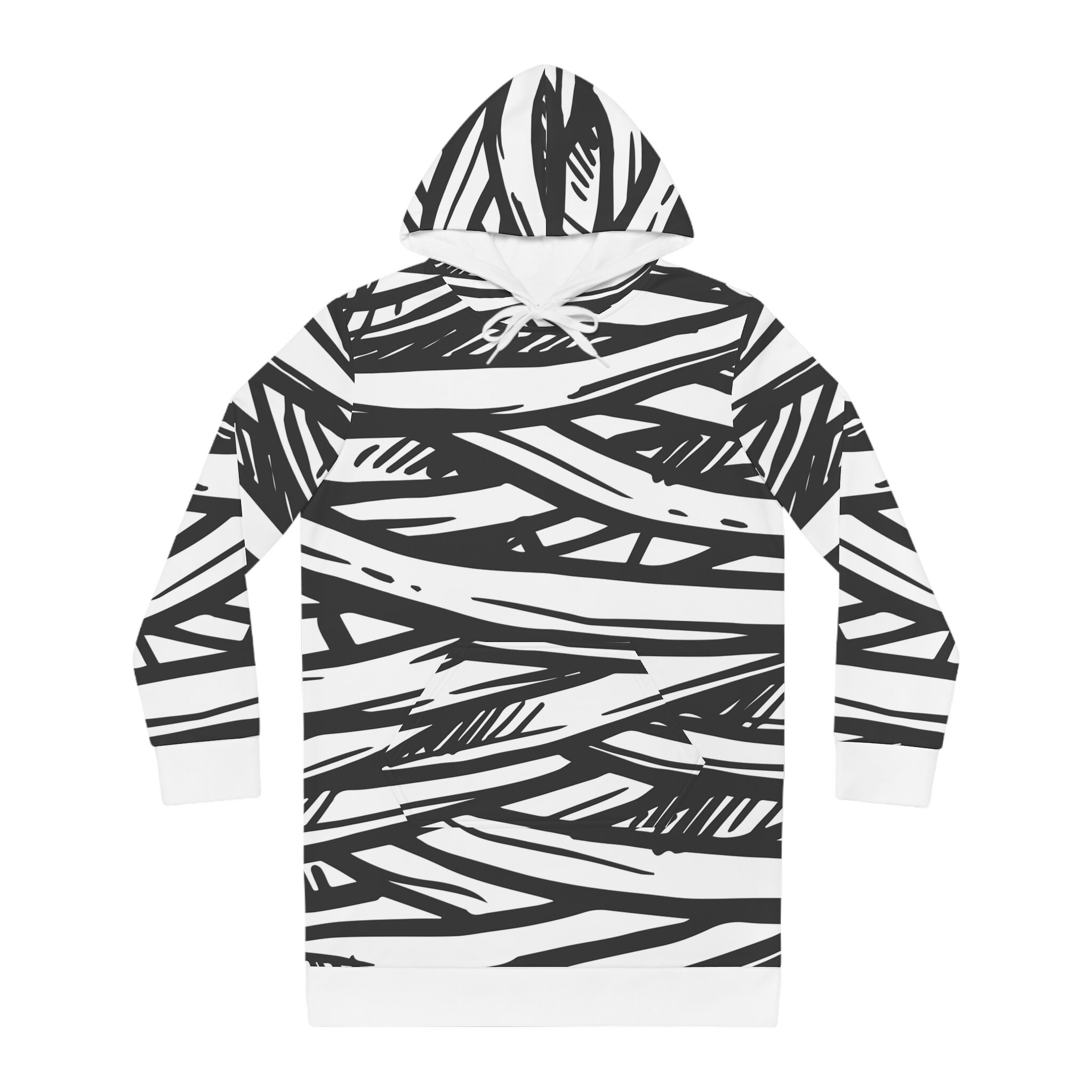 Spooky Mummy Wrapped Body Halloween Costume Gifts for Women Girls and Girlfriends Trick Or Treat Women's Black And White Hoodie Dress