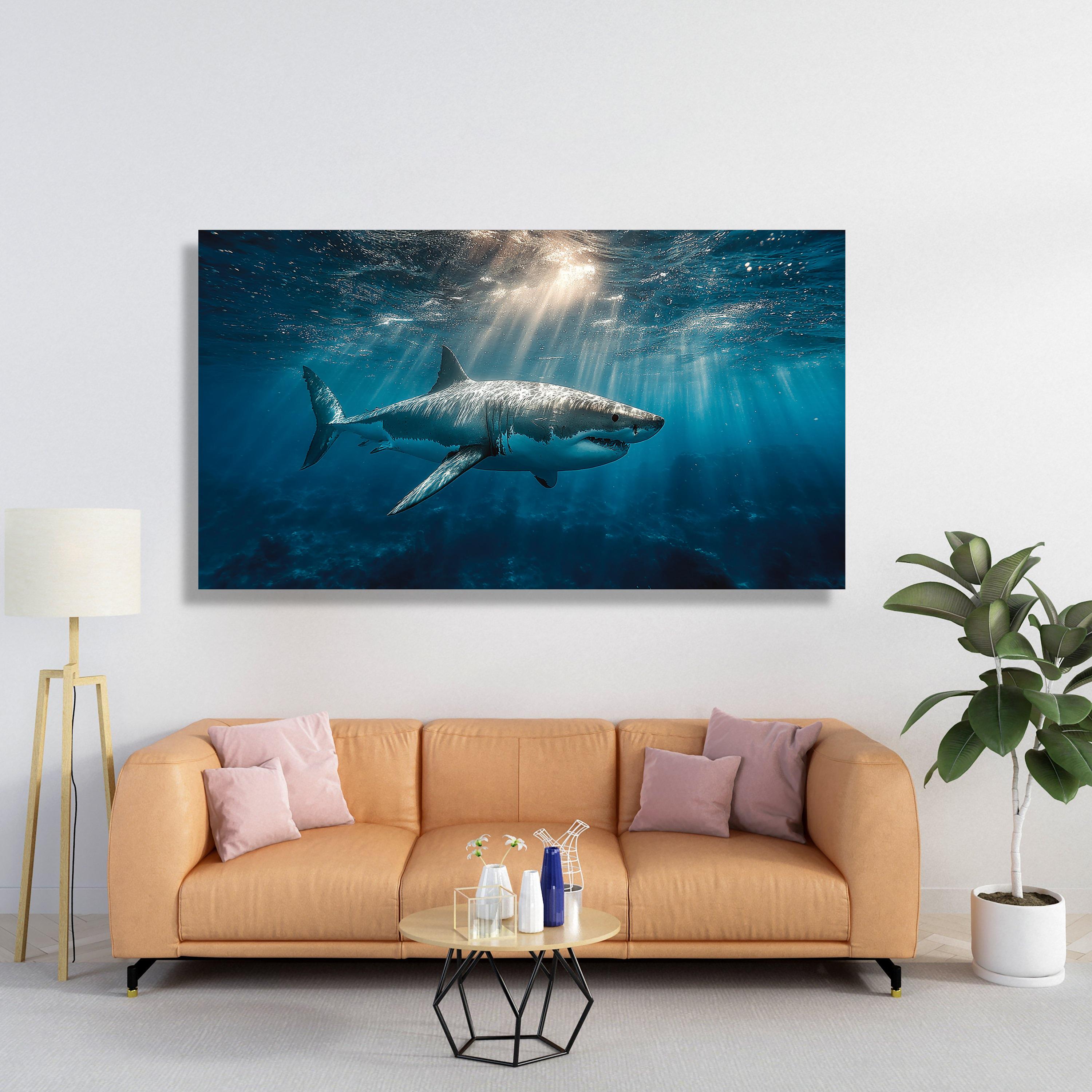 Majestic Great White Shark Canvas Wall Art, Marine Animal Decor, Underwater Sea Life Photography Print