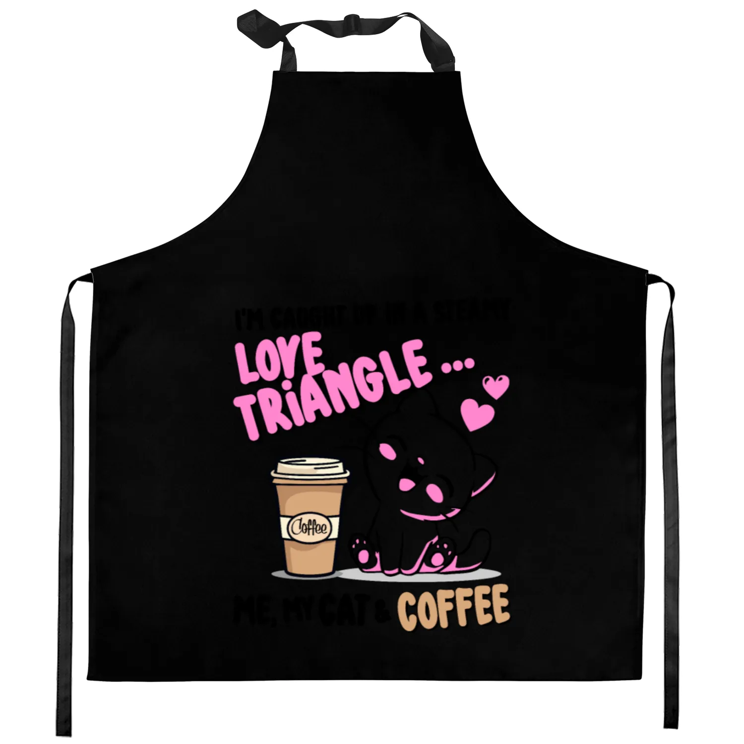 Love Triangle ... Me, My Cat & Coffee Kitchen Aprons