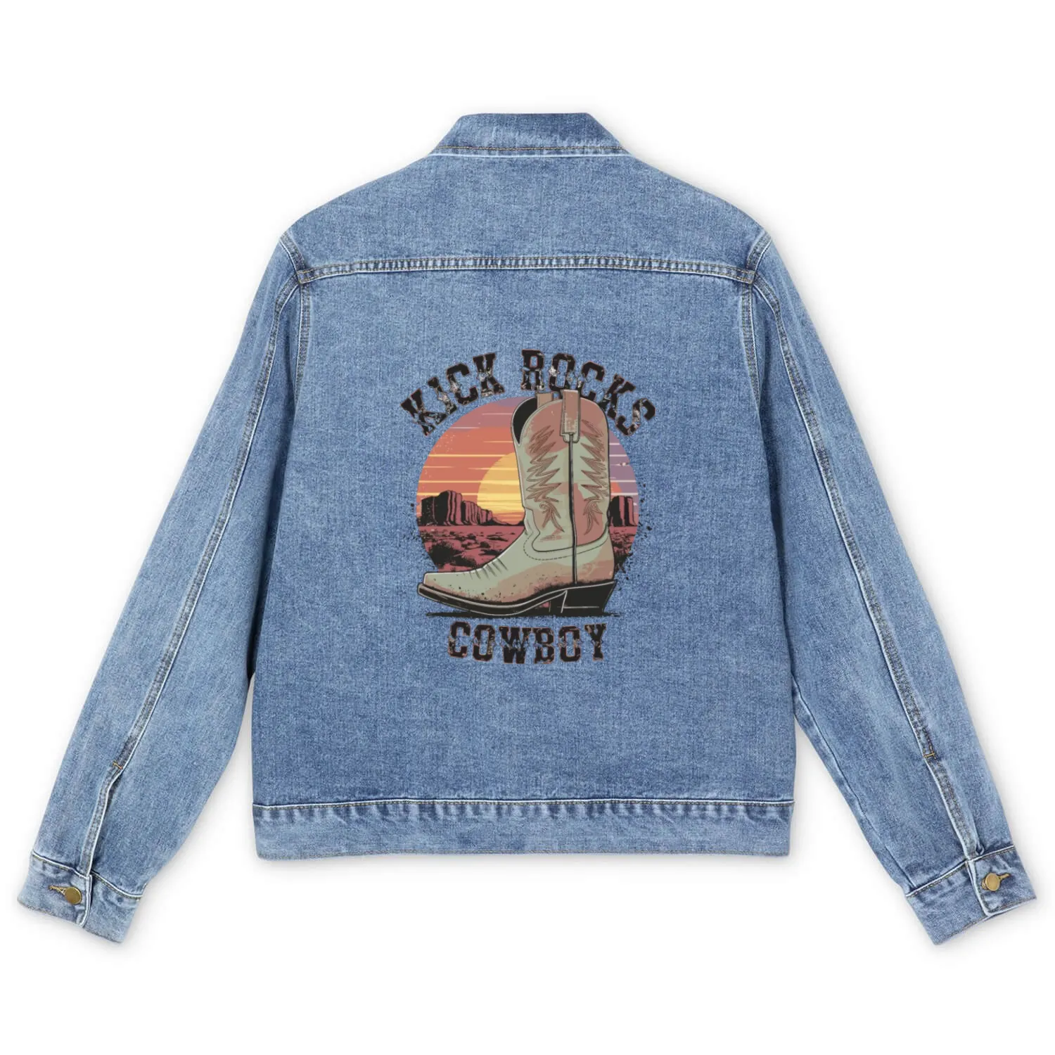 Kick Rocks Cowboy Western Sunset for a Western Men's Denim Jackets