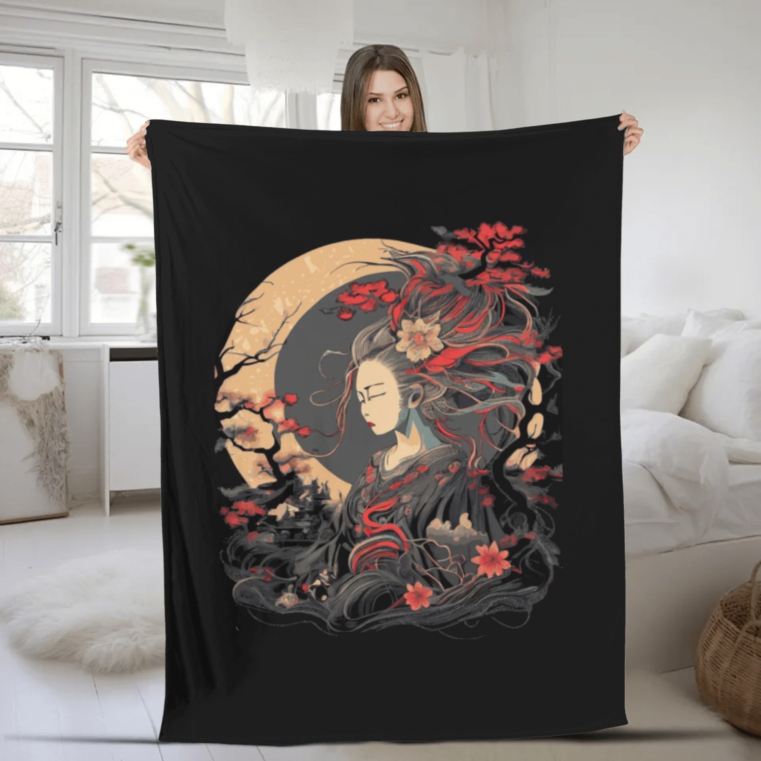 Ancient Japanese Deity Amaterasu Shinto Sun Goddes Fleece Blankets