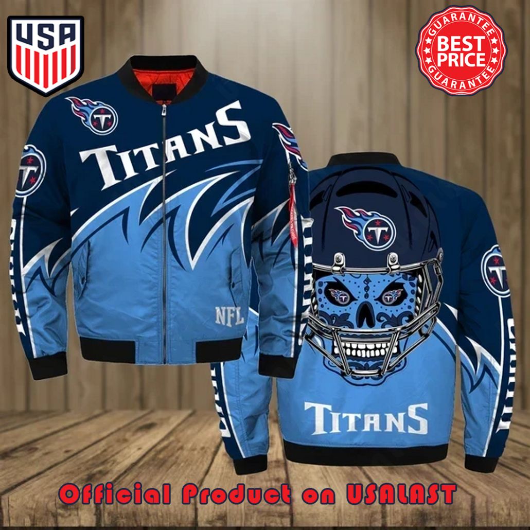TENNESSEE TITANS TEAM LOGO PATTERN BOMBER JACKET BLUE DESIGN
