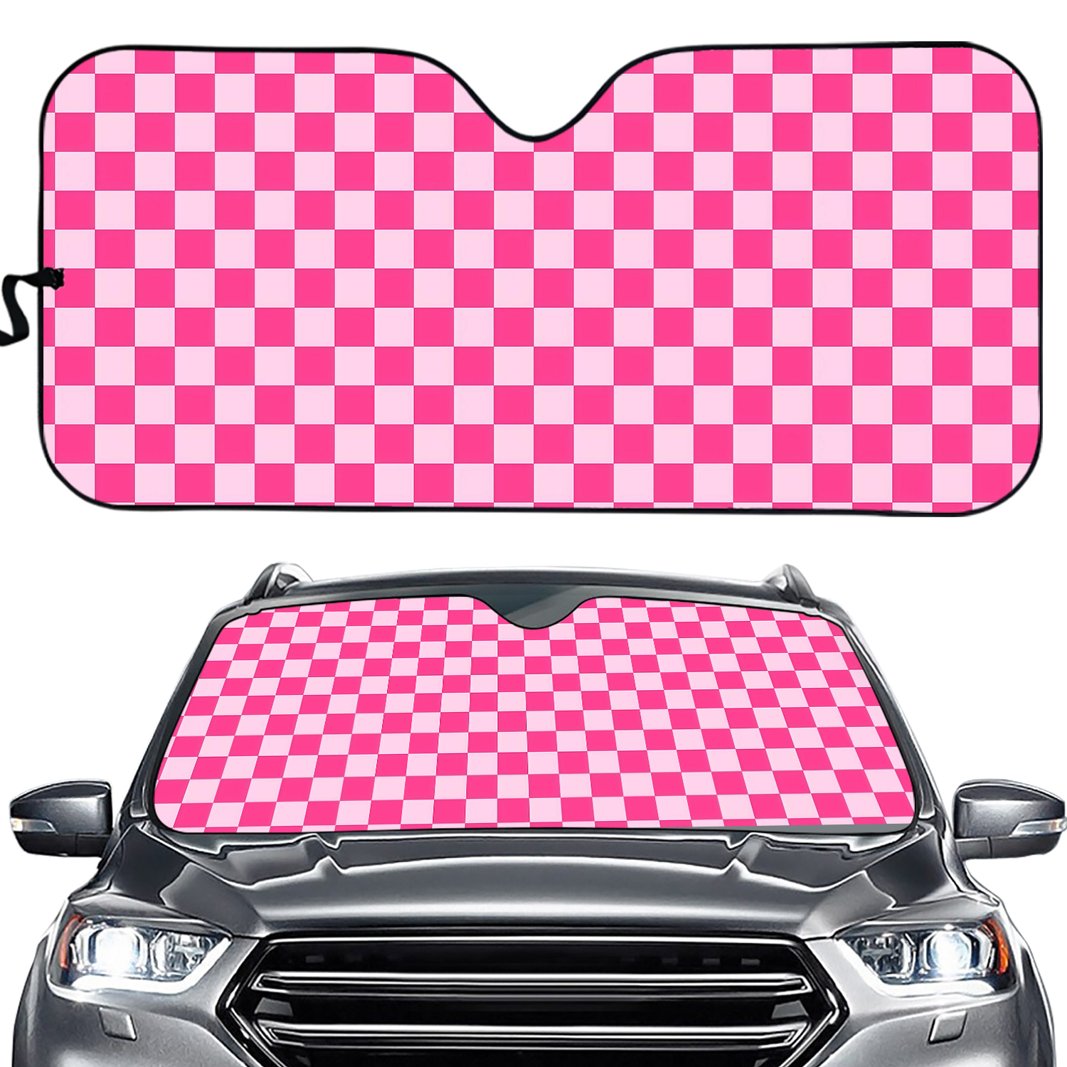 Retro Pink Checkered Sunshade for Windshield