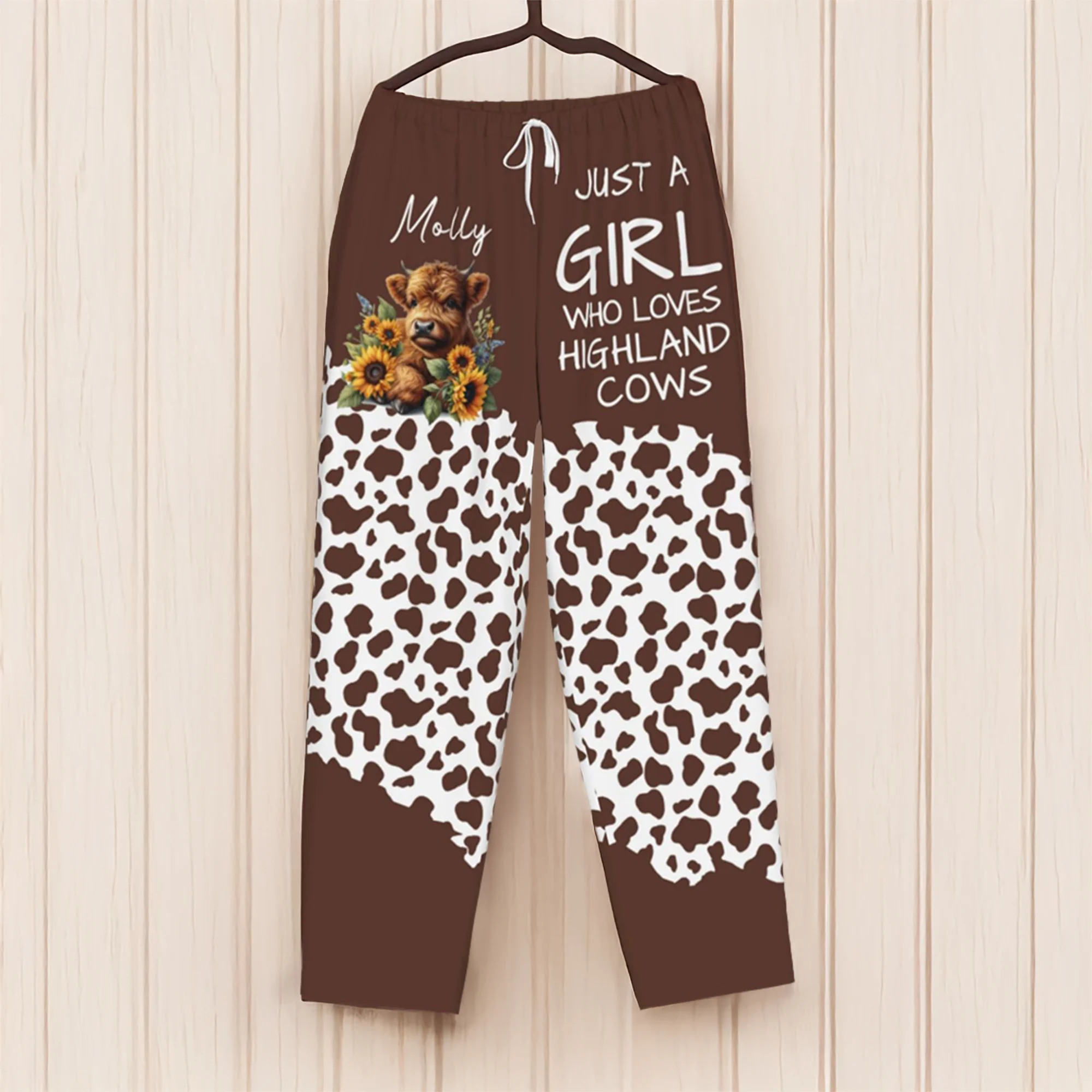 Personalised Highland Cow Sunflower Soft Pajama Pants with Name Anniversary Birthday Gift for Women Highland Cow Lovers