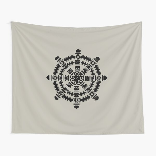 Dharma Wheel of Fortune, Buddhism, Auspicious Symbol Tapestry