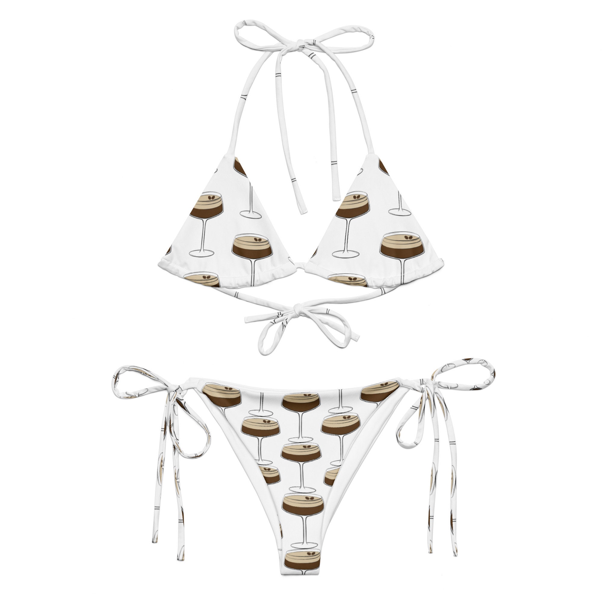 Espresso Martini All Over Print String Bikini, Trendy Swimwear, Vacation Cowgirl Boots Bikini