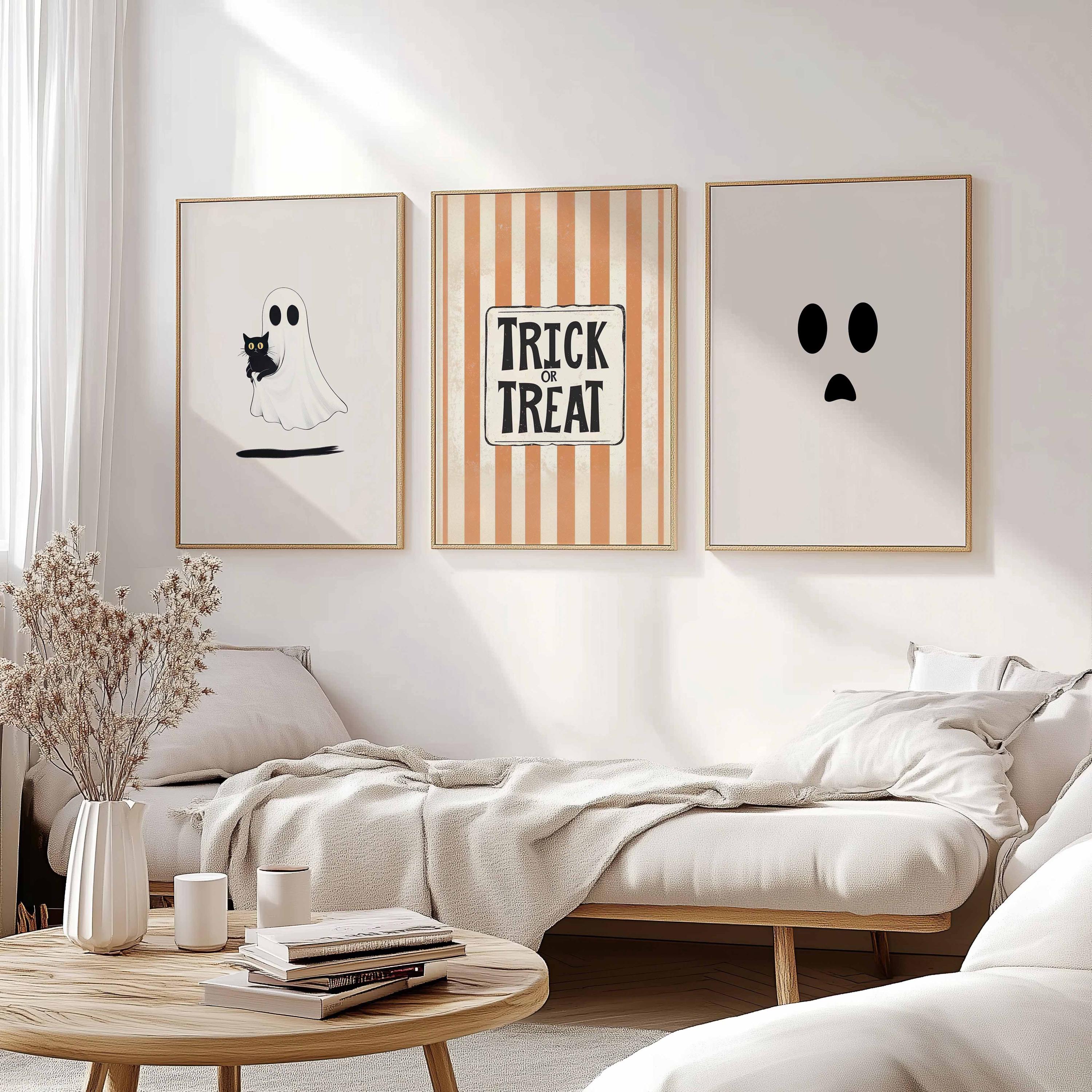 Ghost Print Set Of 3 Halloween Poster Spooky Wall Art Cute Ghost Poster Halloween Gallery Wall Set Fall Decor Spooky Ghost Trick Or Treat