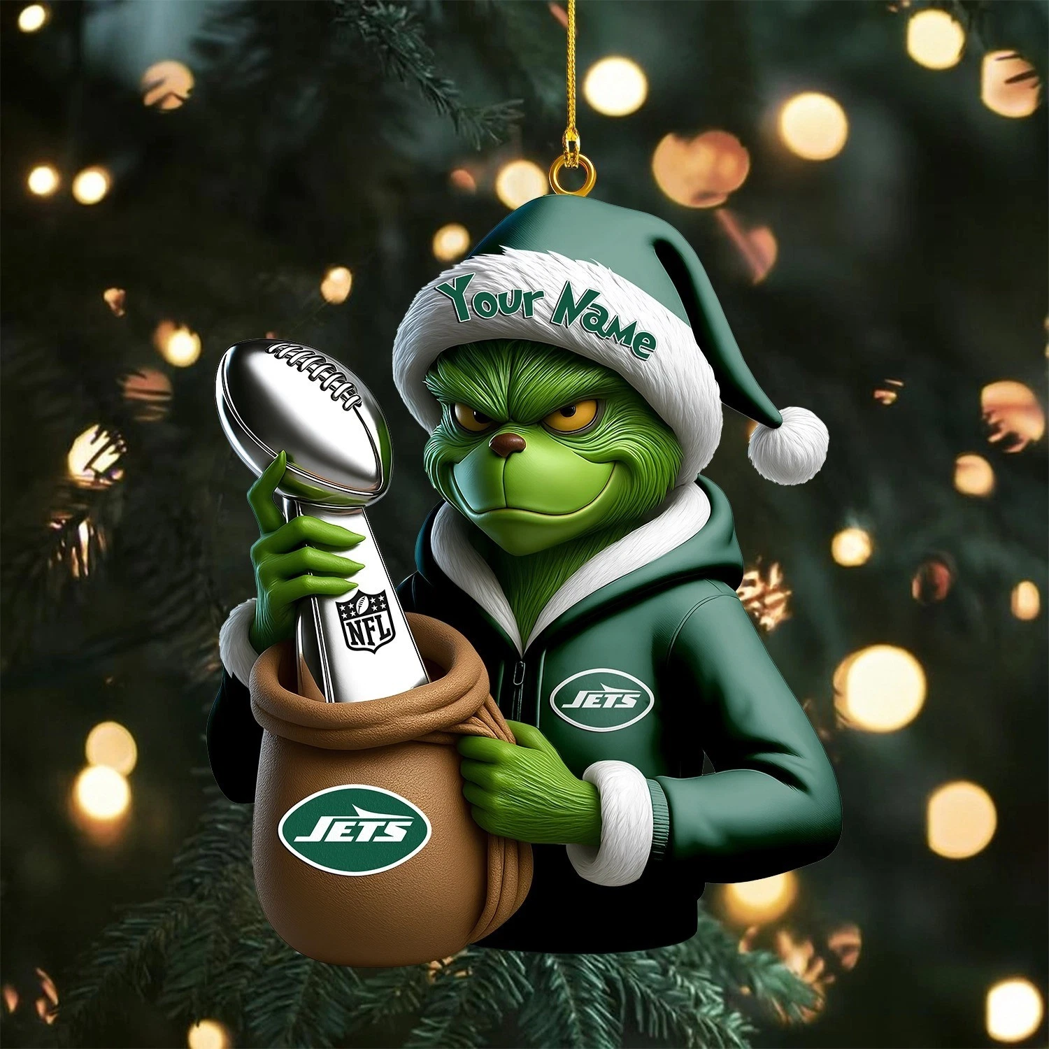 Personalized New York Football Team Jets Christmas Ornament Holiday Gift Decor