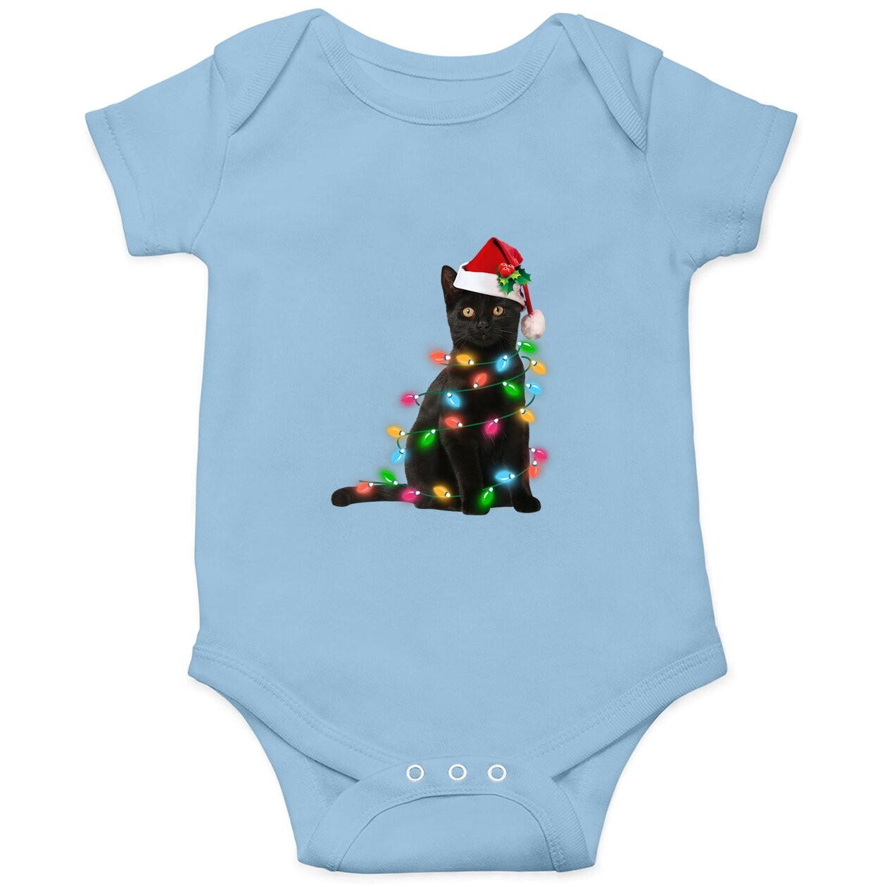 Black Cat Christmas Light Baby Bodysuit
