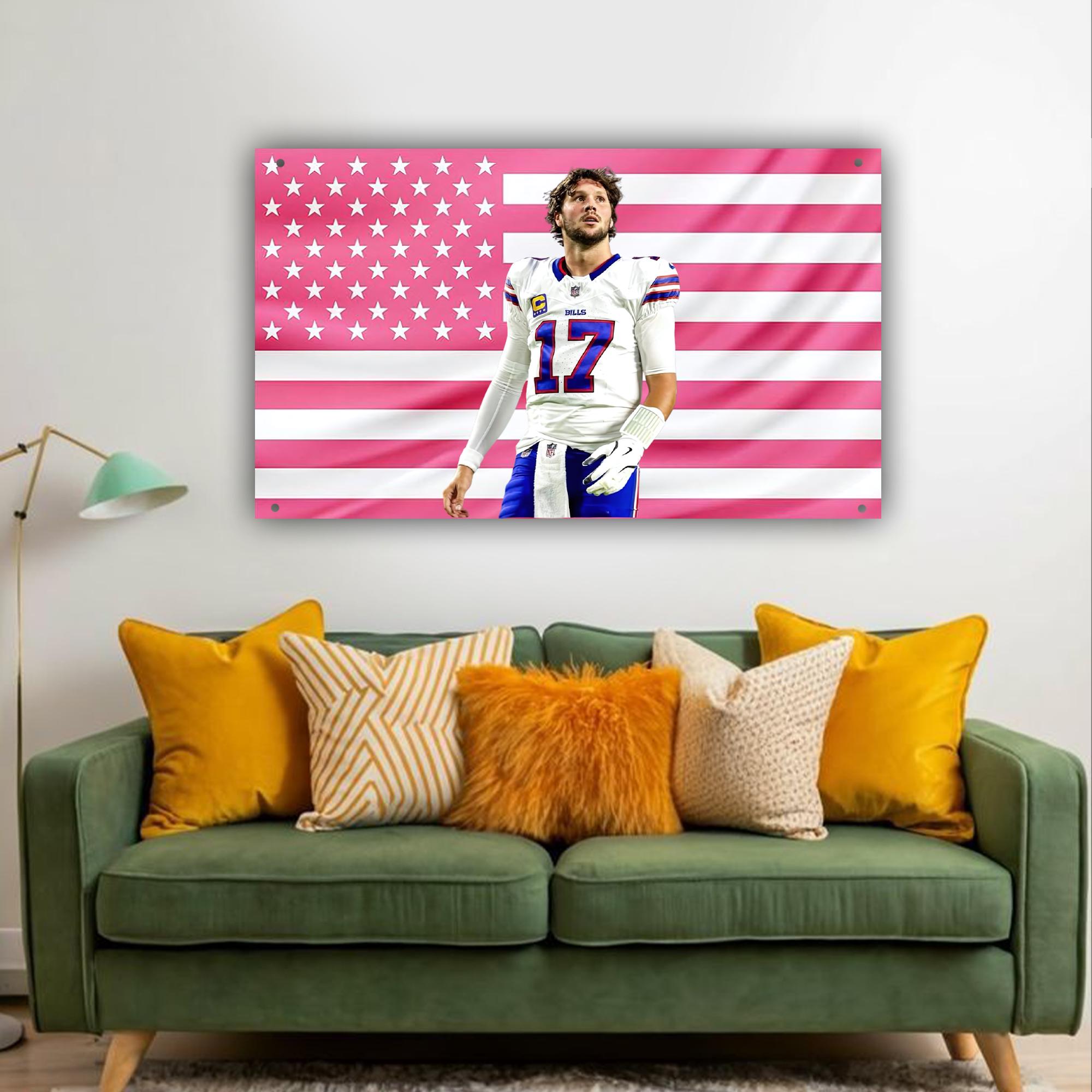 Josh Allen Pink American Flag Football Wall Tapestry for Home & Living