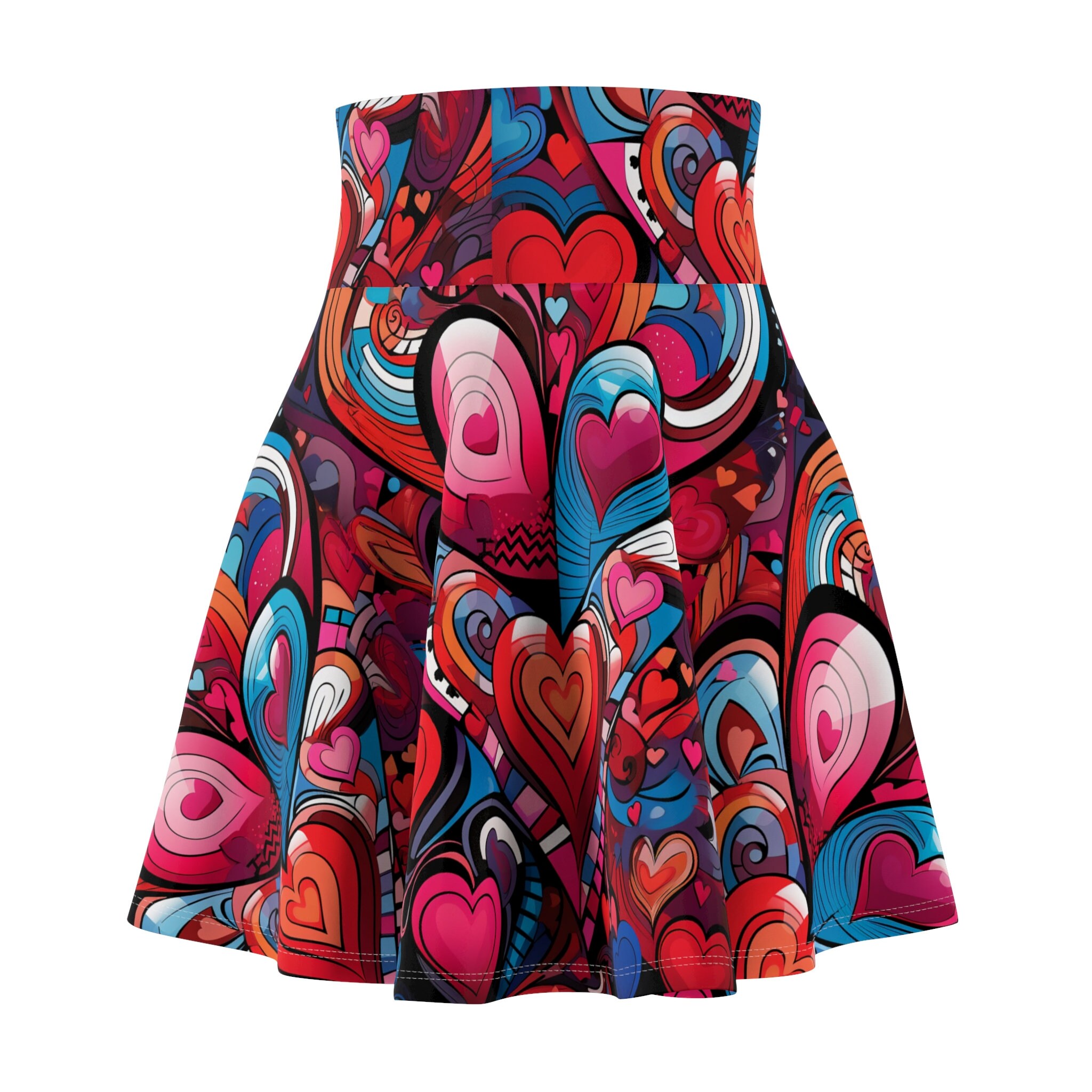 Hearts Symphony Women's Skater Skirt, Colorful Hearts Skirt by Amor4Life, Model 6