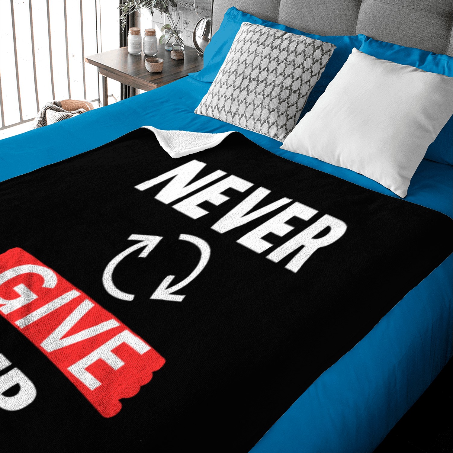 "Never Give Up" Motivational design Baby Blankets