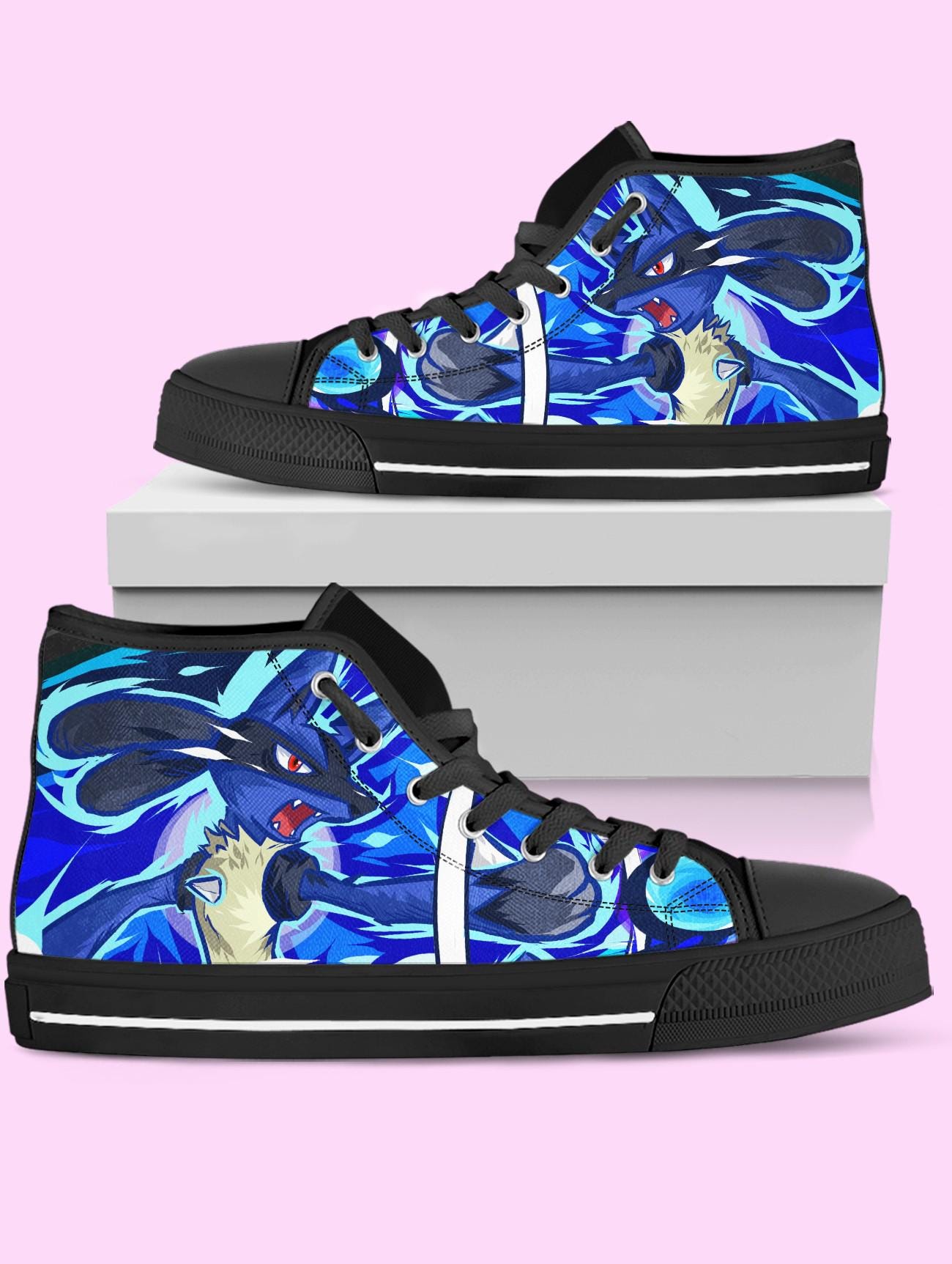 PKM High-Top Shoes: Lucario Anime Inspired Sneakers for Women, Men